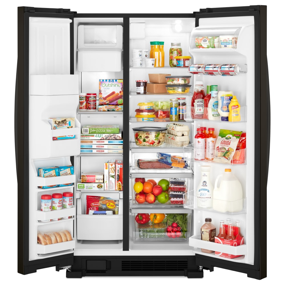 Refrigerador de lado a lado de 24.5 pies cúbicos con fabricador de hielo, dispensador de agua y hielo (Negro Acero Inoxidable Resistente a las Huellas Dactilares) WRS325SDHV
