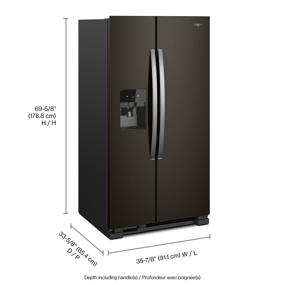 Refrigerador de lado a lado de 24.5 pies cúbicos con fabricador de hielo, dispensador de agua y hielo (Negro Acero Inoxidable Resistente a las Huellas Dactilares) WRS325SDHV