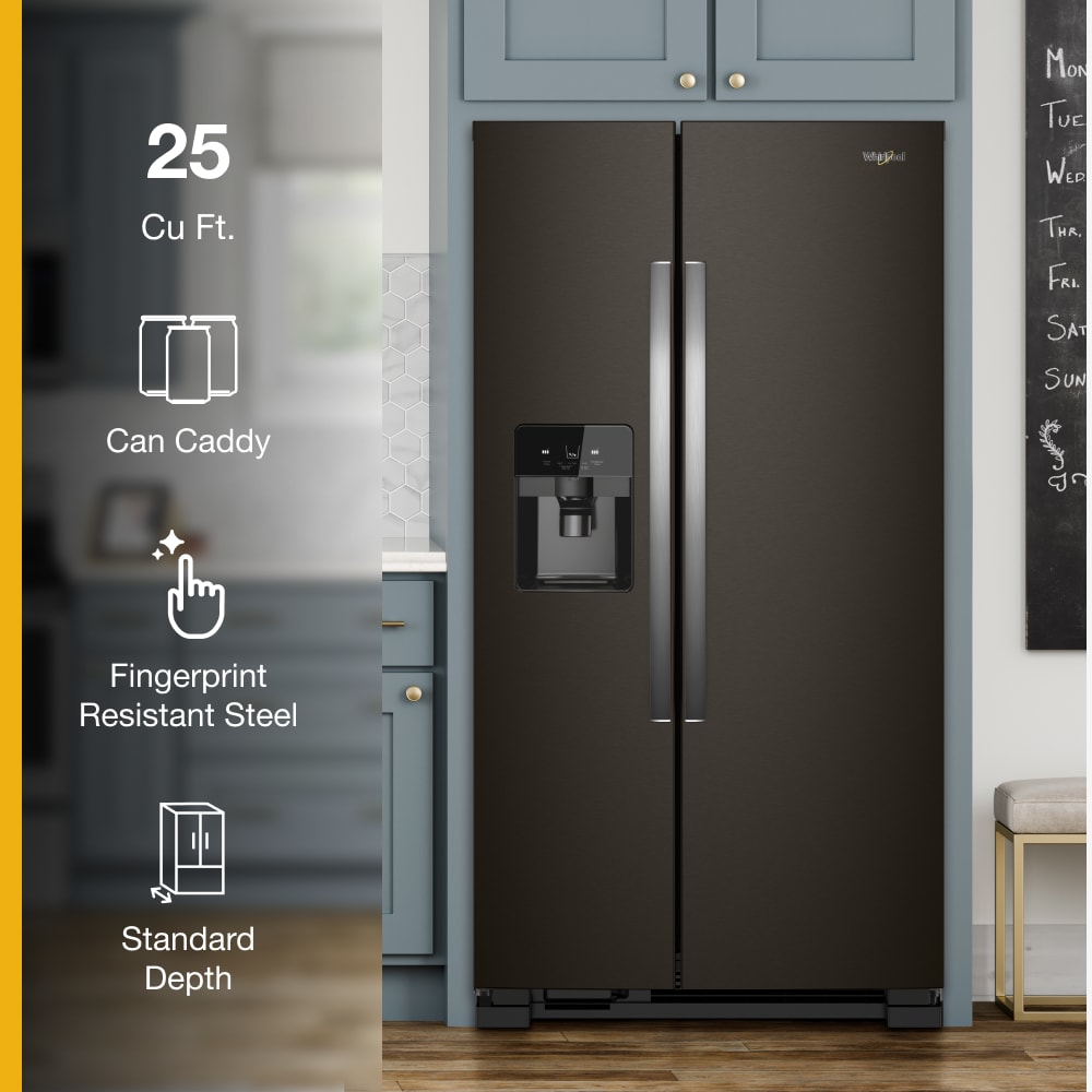 Refrigerador de lado a lado de 24.5 pies cúbicos con fabricador de hielo, dispensador de agua y hielo (Negro Acero Inoxidable Resistente a las Huellas Dactilares) WRS325SDHV