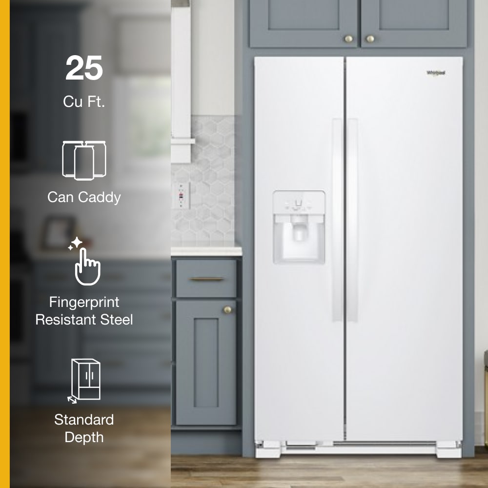 Refrigerador de lado a lado de 24.5 pies cúbicos con fabricador de hielo, dispensador de agua y hielo (blanco) WRS325SDHW de Whirlpool