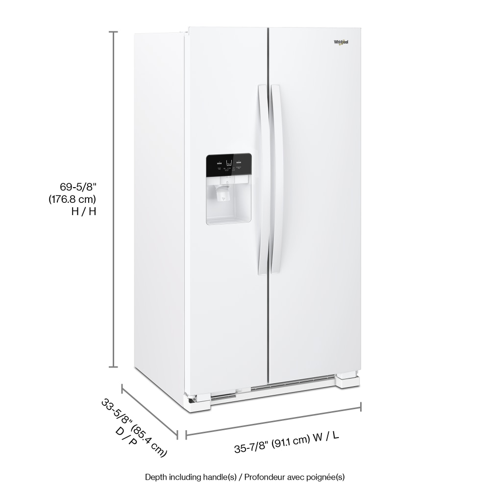 Refrigerador de lado a lado de 24.5 pies cúbicos con fabricador de hielo, dispensador de agua y hielo (blanco) WRS325SDHW de Whirlpool