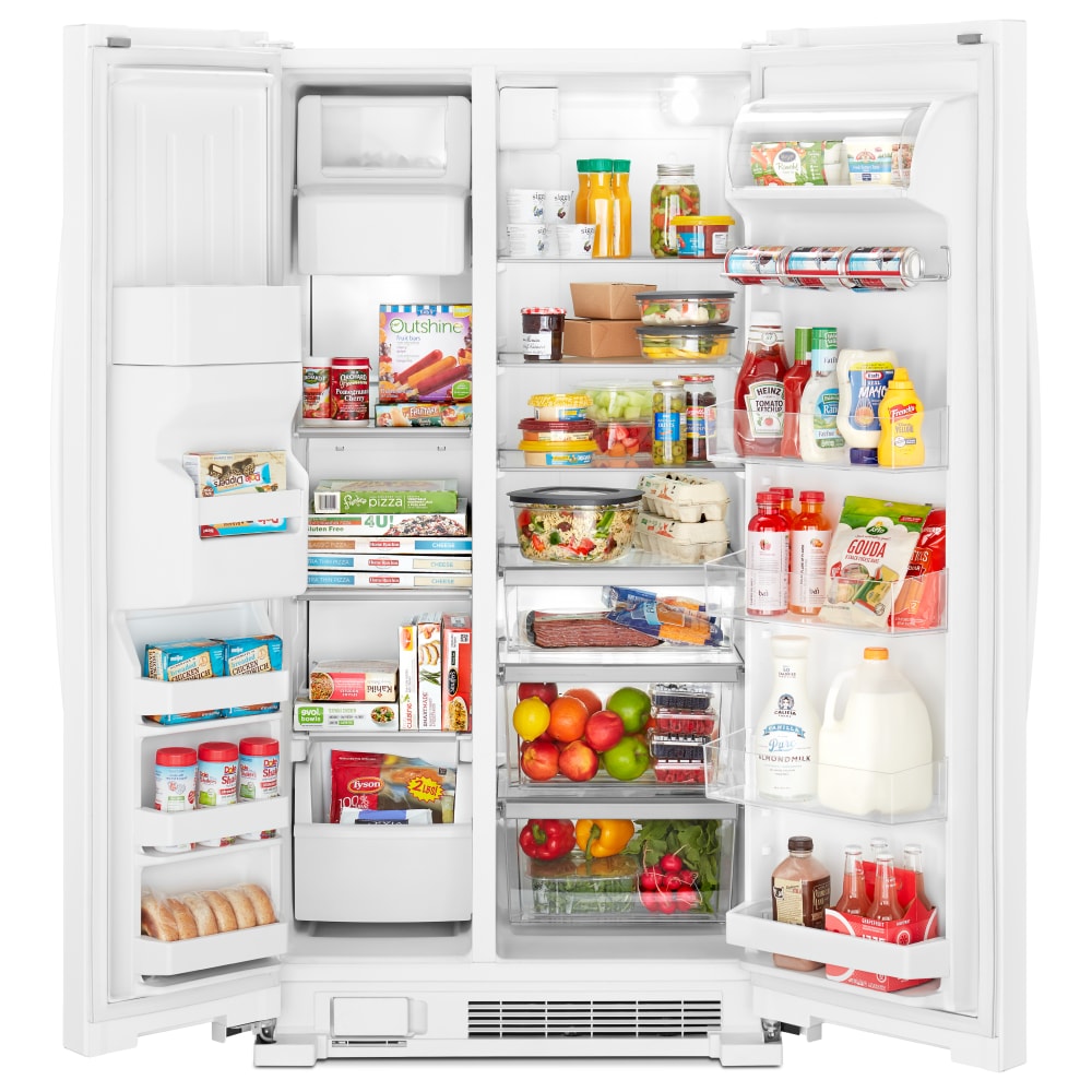 Refrigerador de lado a lado de 24.5 pies cúbicos con fabricador de hielo, dispensador de agua y hielo (blanco) WRS325SDHW de Whirlpool