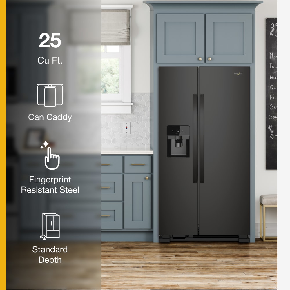 Refrigerador de 24.5 pies cúbicos con dispensador de hielo y agua, estilo lado a lado (Negro)