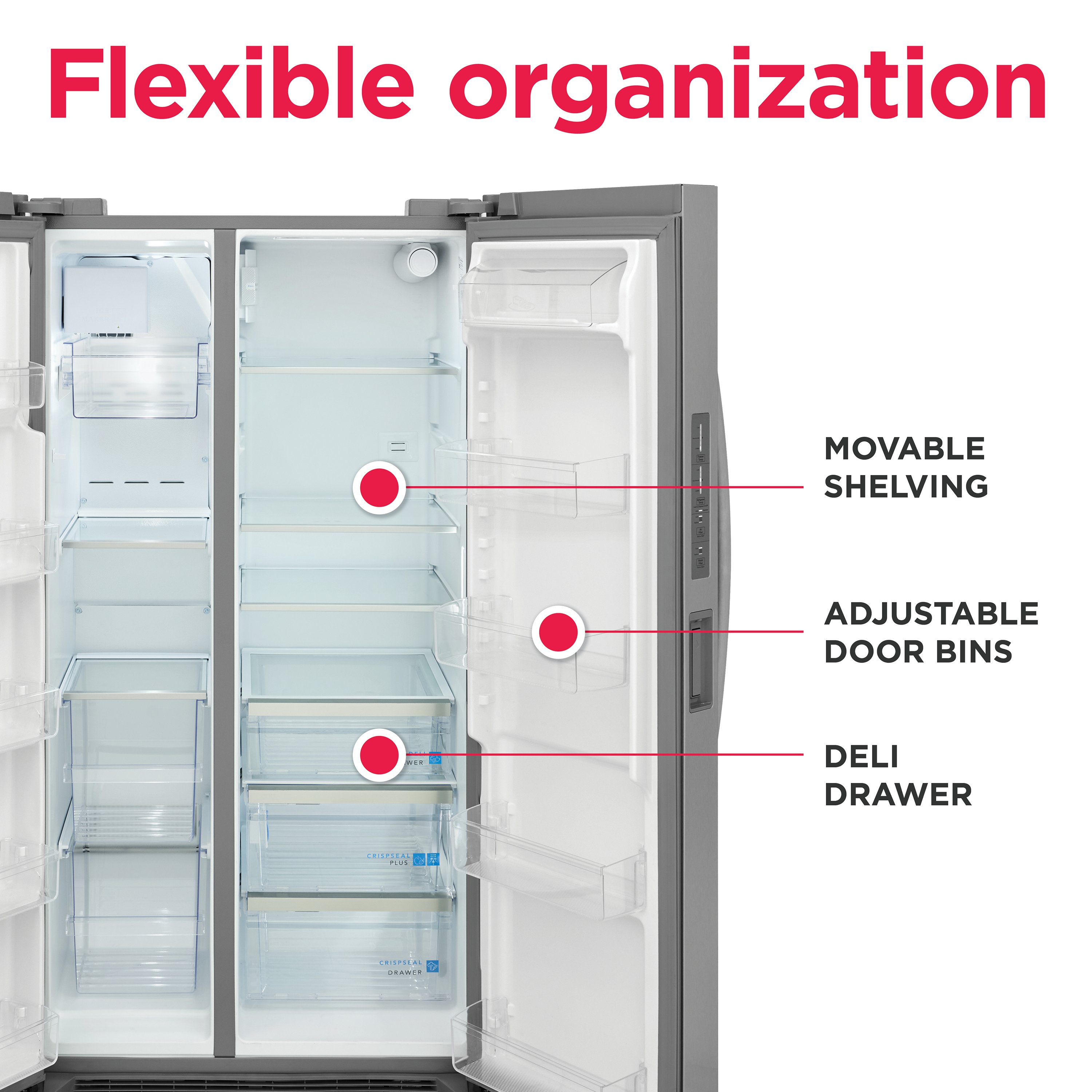 Refrigerador Frigidaire Gallery de 26 pies cúbicos con dispensador de hielo y agua en acero inoxidable a prueba de huellas dactilares (certificado por ENERGY STAR)