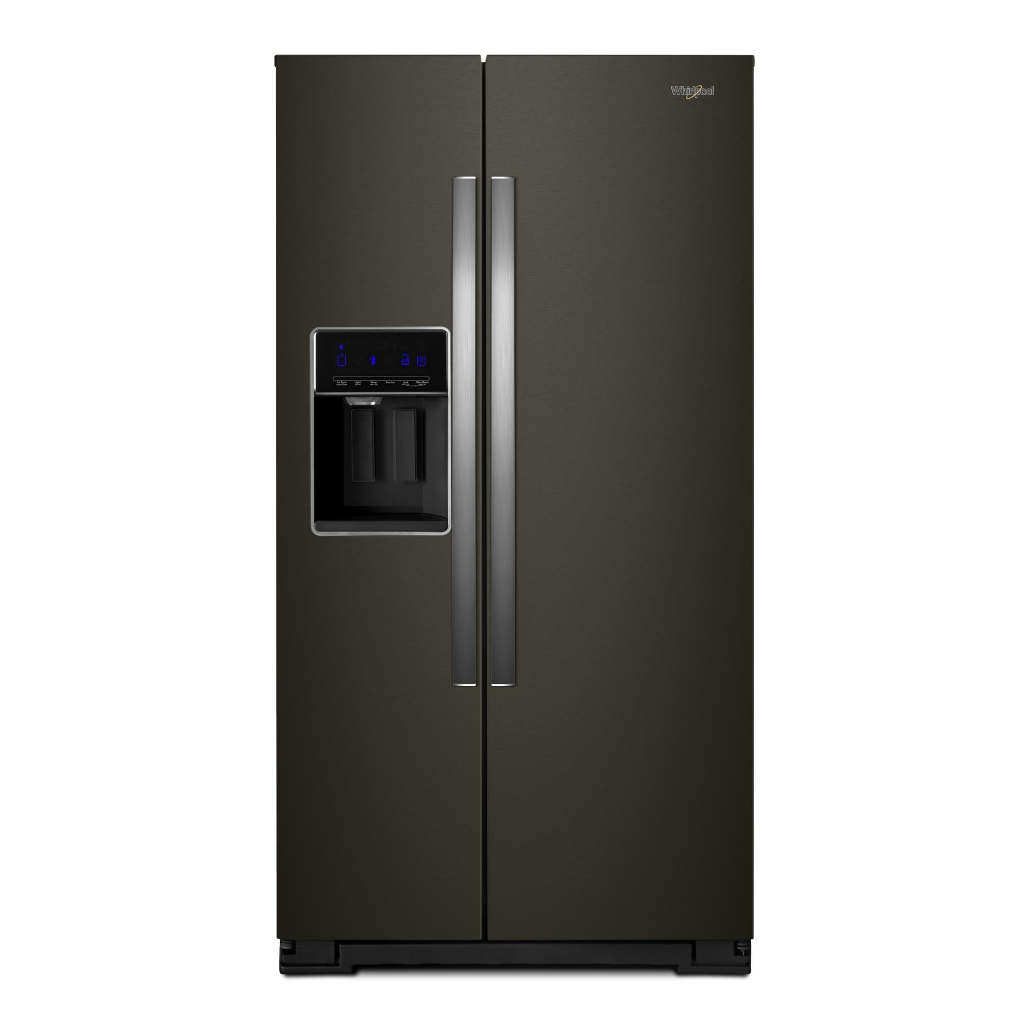 Refrigerador Side by Side Whirlpool de 20.6 pies cúbicos con dispensador de hielo y agua (acero inoxidable negro resistente a huellas) de profundidad de mostrador