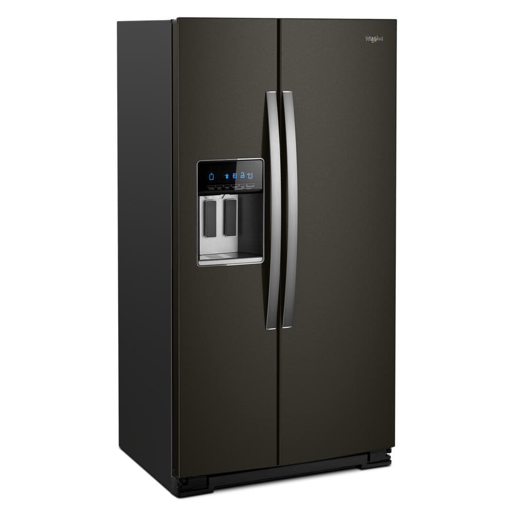 Refrigerador Side by Side Whirlpool de 20.6 pies cúbicos con dispensador de hielo y agua (acero inoxidable negro resistente a huellas) de profundidad de mostrador