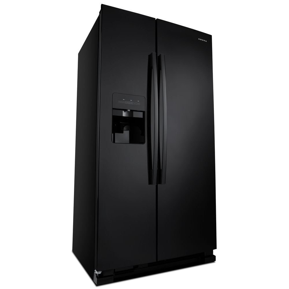 Refrigerador de lado a lado Amana de 21.4 pies cúbicos con fabricador de hielo, dispensador de agua y hielo (negro) ASI2175GRB
