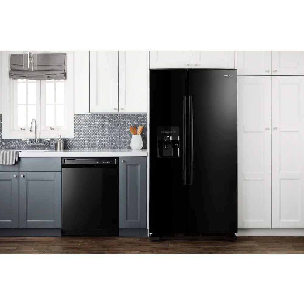 Refrigerador de lado a lado Amana de 21.4 pies cúbicos con fabricador de hielo, dispensador de agua y hielo (negro) ASI2175GRB