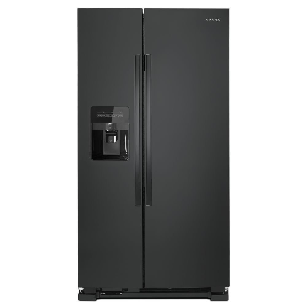 Refrigerador de lado a lado Amana de 21.4 pies cúbicos con fabricador de hielo, dispensador de agua y hielo (negro) ASI2175GRB