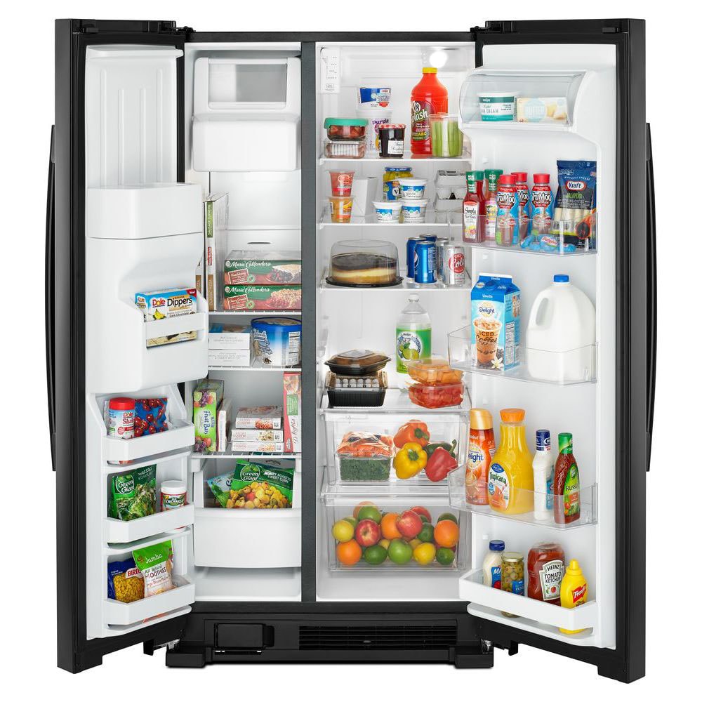 Refrigerador de lado a lado Amana de 21.4 pies cúbicos con fabricador de hielo, dispensador de agua y hielo (negro) ASI2175GRB