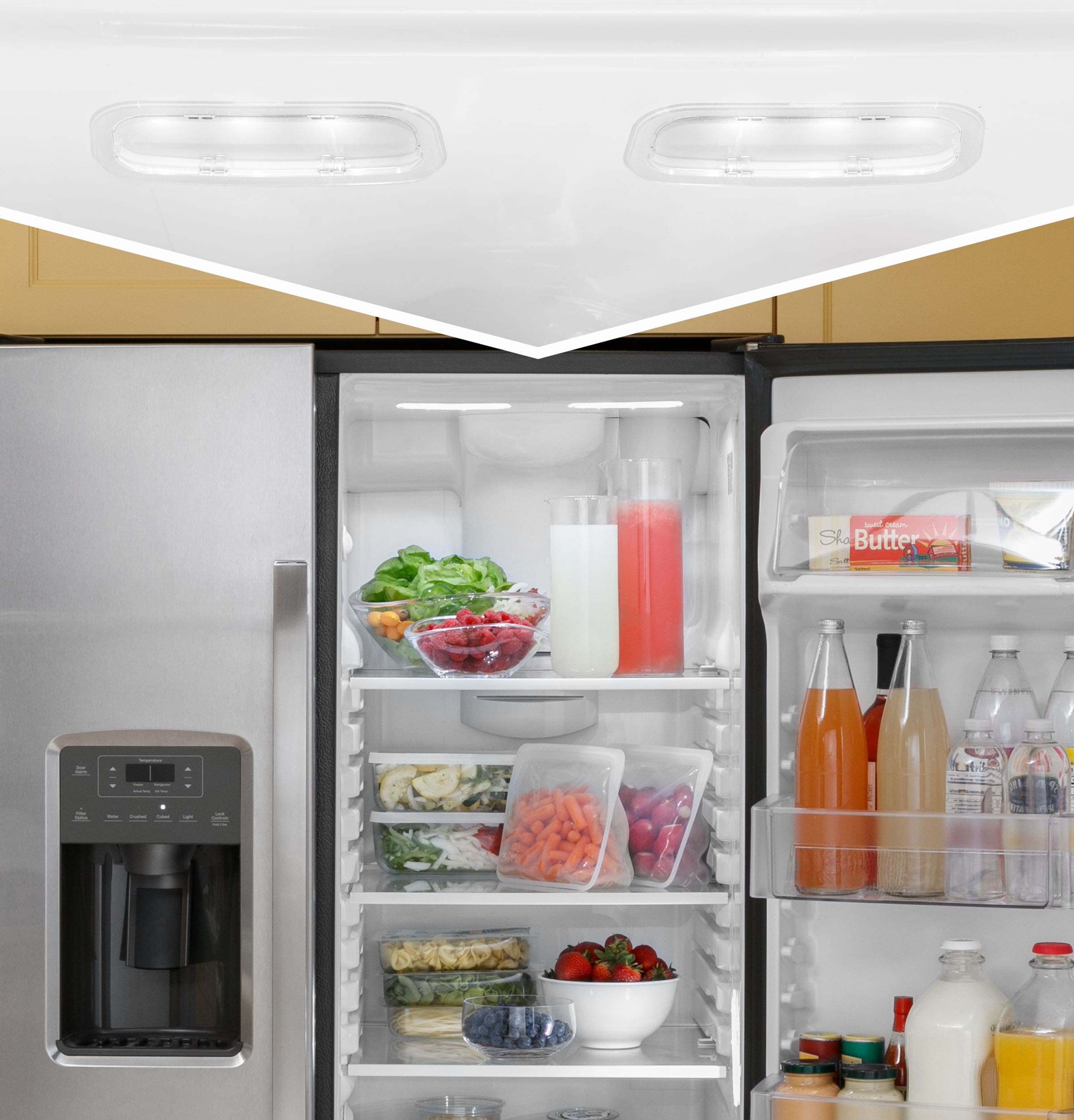 Refrigerador Side-by-Side de 25.3 pies cúbicos con fabricador de hielo, dispensador de agua y hielo (acero inoxidable) certificado ENERGY STAR GSE25GYPFS