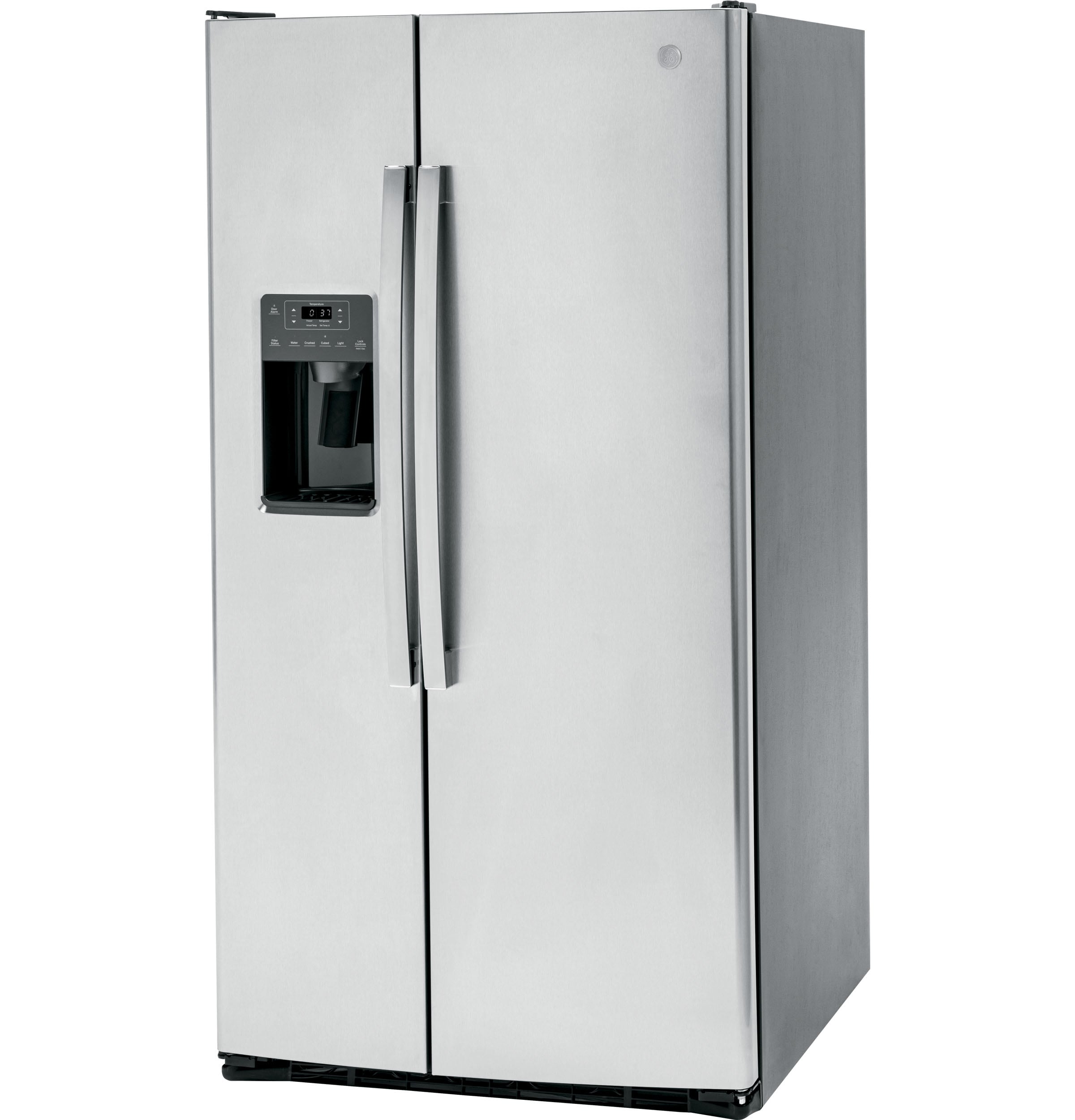 Refrigerador Side-by-Side de 25.3 pies cúbicos con fabricador de hielo, dispensador de agua y hielo (acero inoxidable) certificado ENERGY STAR GSE25GYPFS