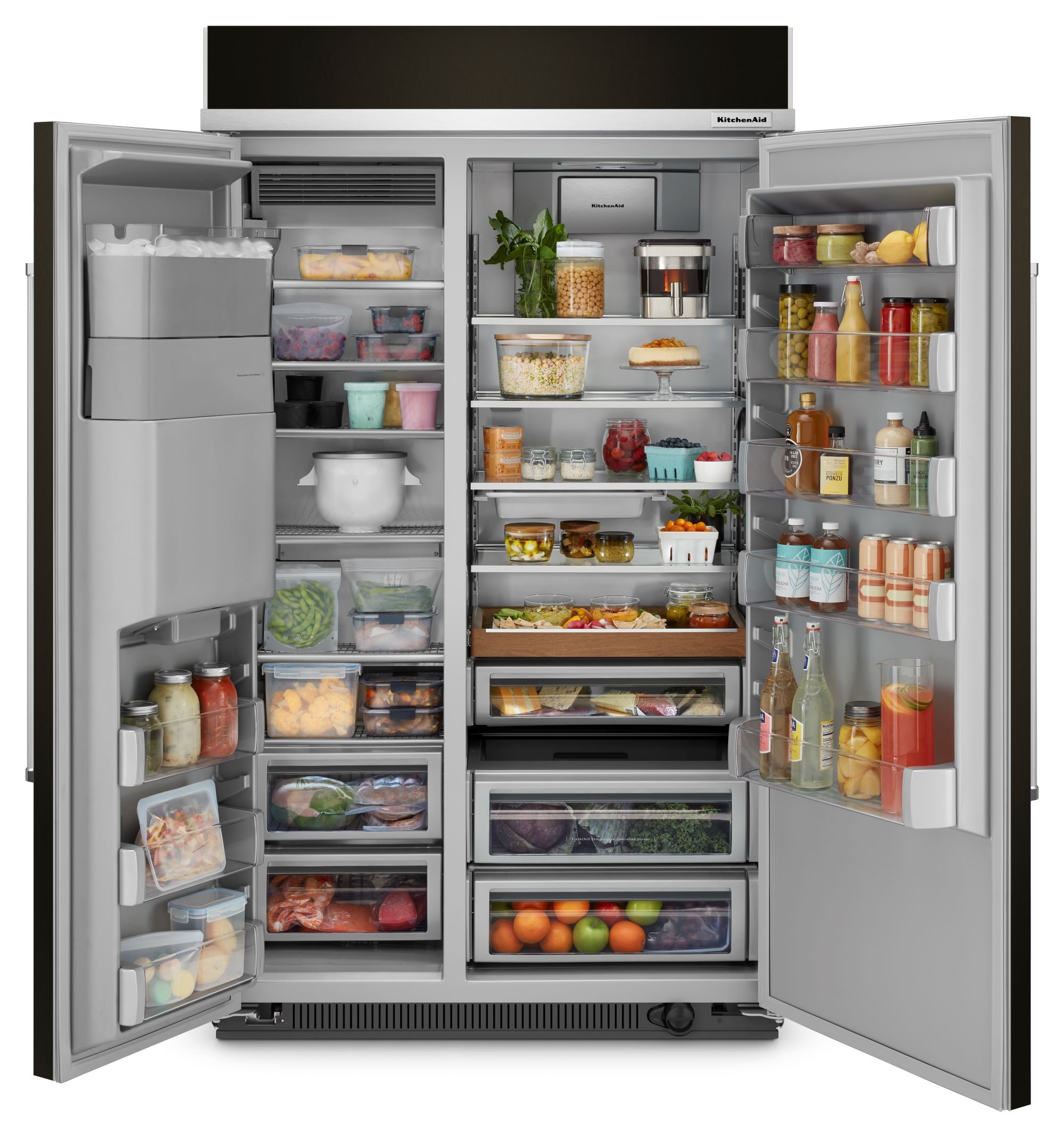 Refrigerador Empotrado de 25.1 pies cúbicos de Profundidad al Mostrador con Dispensador de Agua y Hielo (Acero Inoxidable Negro con Acabado PrintShield) Certificado ENERGY STAR KitchenAid KBSD708MBS