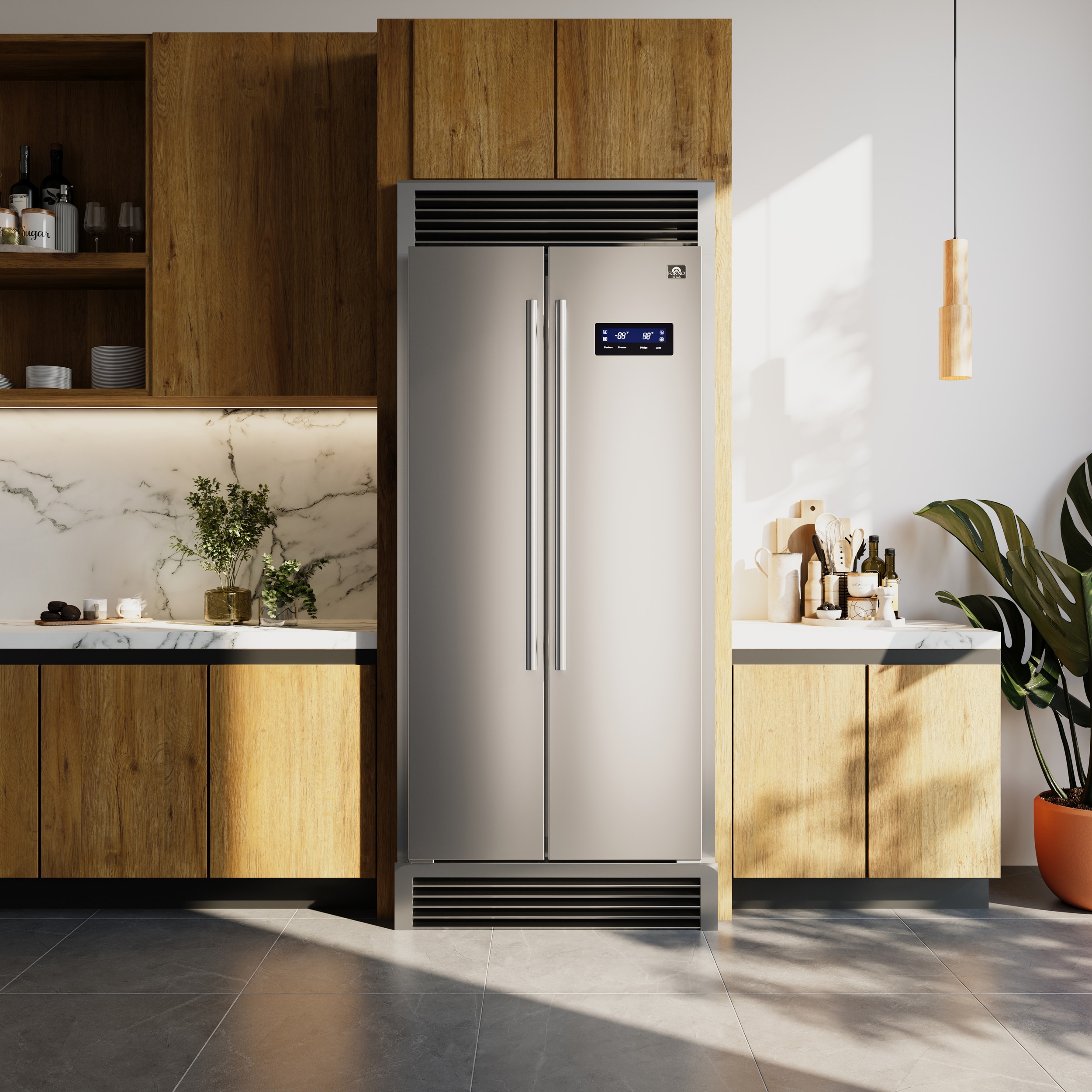 
Refrigerador de lado a lado de 15.6 pies cúbicos de profundidad de mostrador (acero inoxidable) Salerno de FORNO