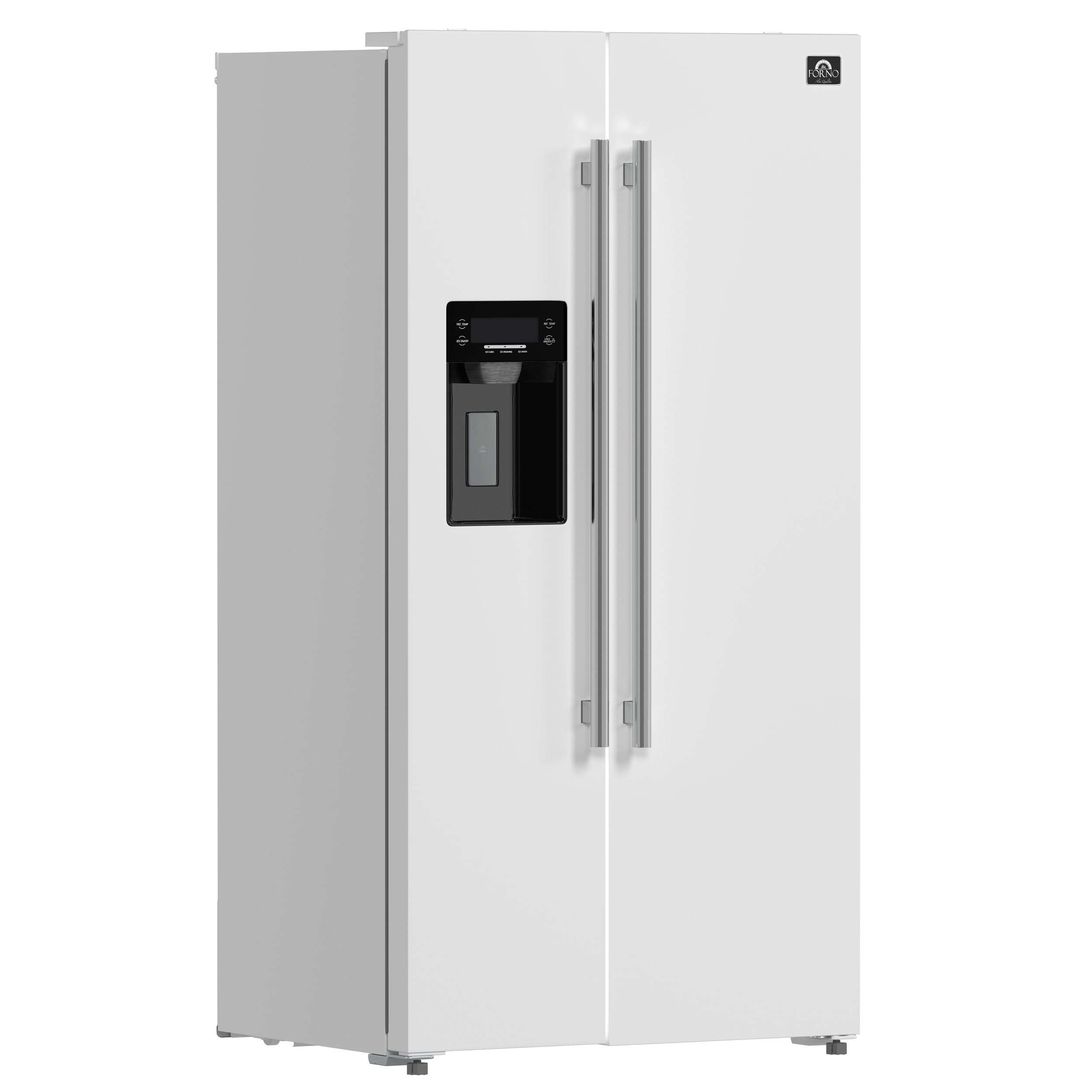 Refrigerador de lado a lado con dispensador de hielo y agua, de 20 pies cúbicos de capacidad, de profundidad nivelada, en color blanco, certificado ENERGY STAR FFRBI1844-36WHT de FORNO Salerno.