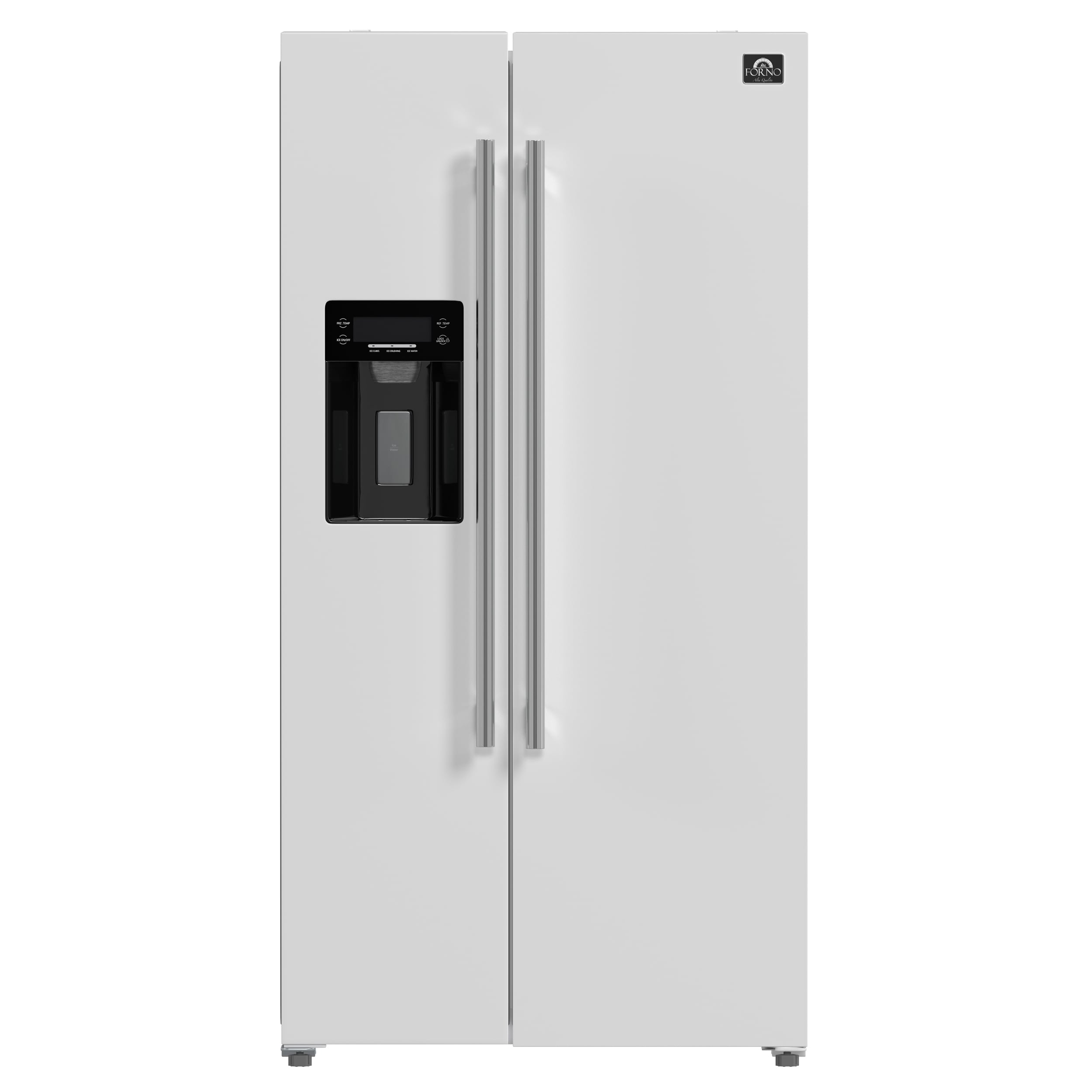 Refrigerador de lado a lado con dispensador de hielo y agua, de 20 pies cúbicos de capacidad, de profundidad nivelada, en color blanco, certificado ENERGY STAR FFRBI1844-36WHT de FORNO Salerno.