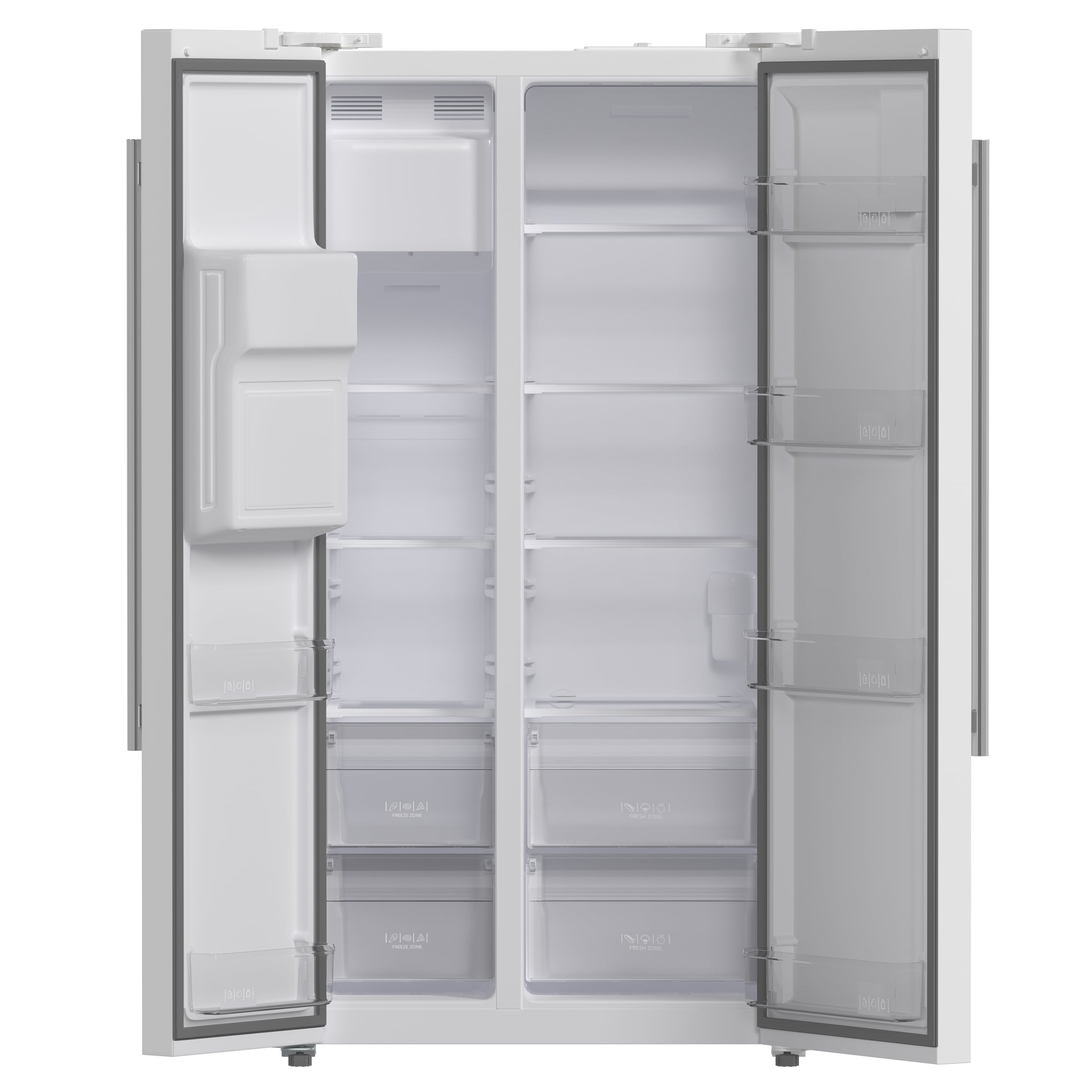Refrigerador de lado a lado con dispensador de hielo y agua, de 20 pies cúbicos de capacidad, de profundidad nivelada, en color blanco, certificado ENERGY STAR FFRBI1844-36WHT de FORNO Salerno.