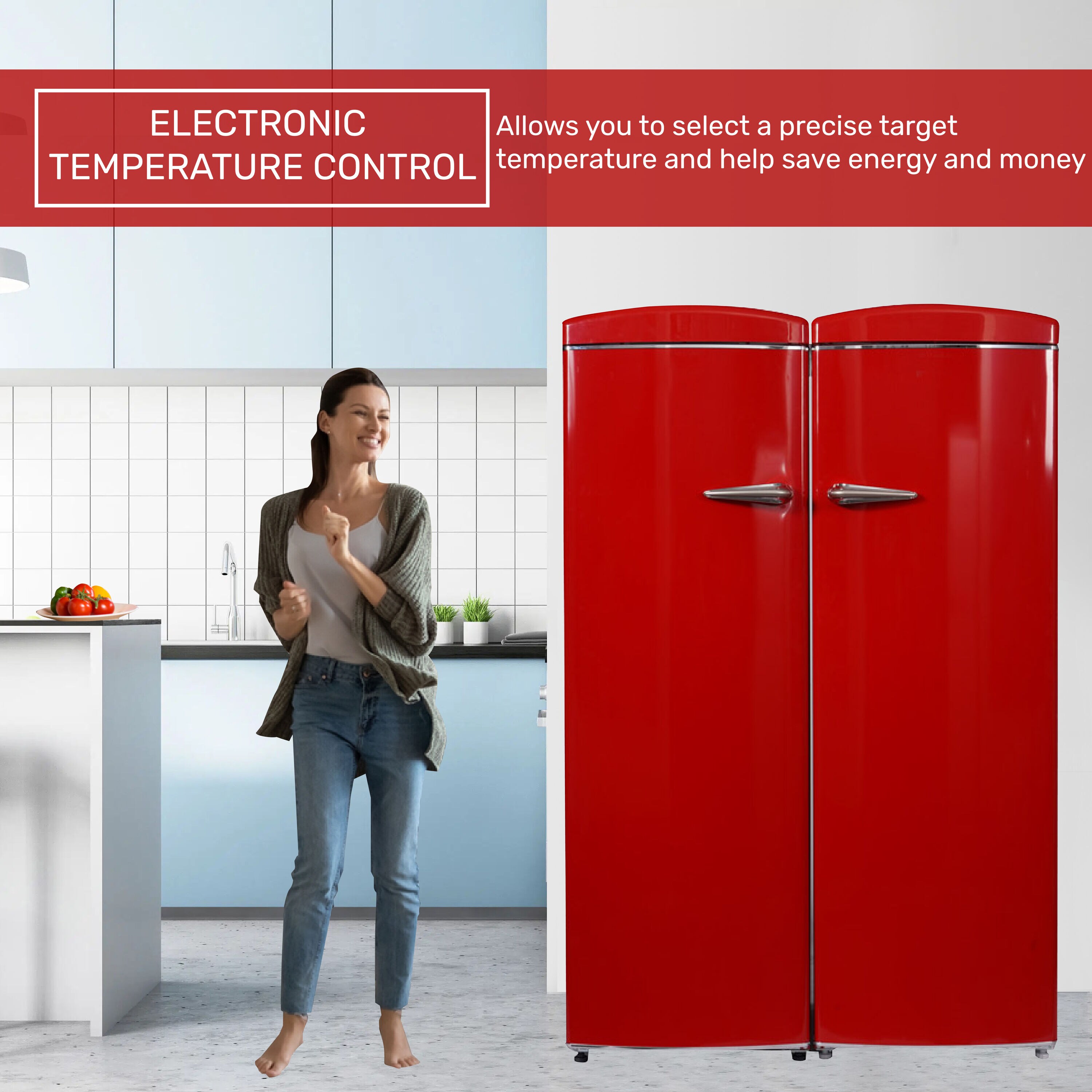 Refrigerador Side-by-Side de 19.42 pies cúbicos de profundidad de mostrador (Rojo) FF 830 R + RR 1100 R