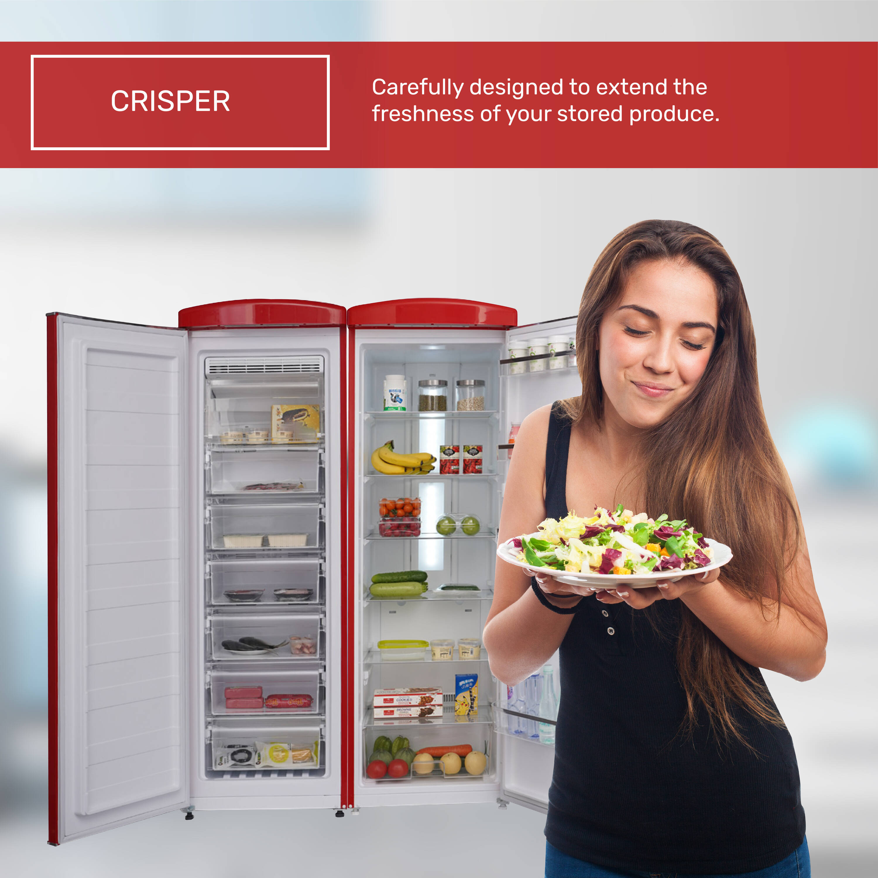 Refrigerador Side-by-Side de 19.42 pies cúbicos de profundidad de mostrador (Rojo) FF 830 R + RR 1100 R