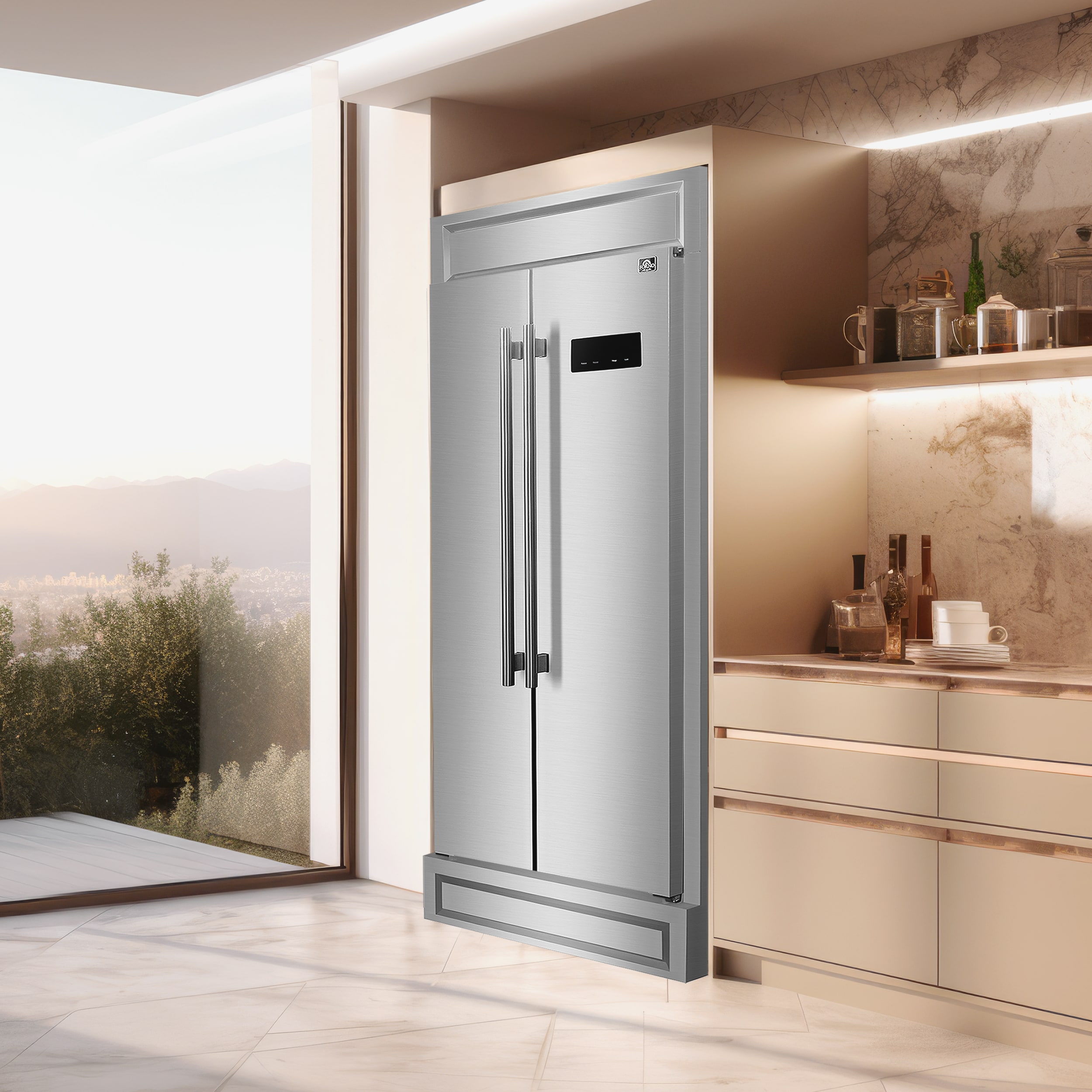 Refrigerador de 15.6 pies cúbicos empotrado de acero inoxidable FORNO Salerno, lado a lado de profundidad de mostrador (Acero inoxidable)