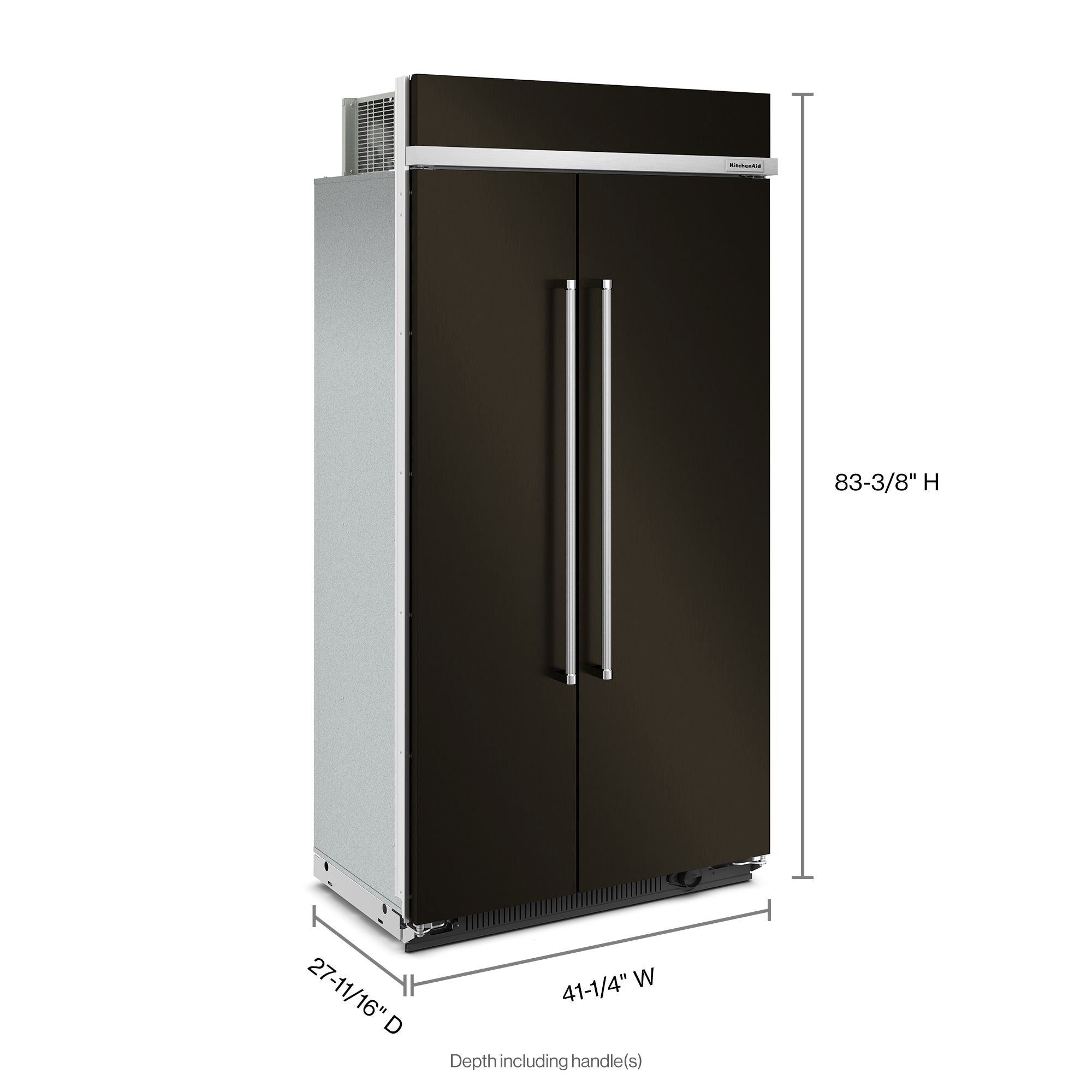 Refrigerador empotrado de lado a lado con profundidad de mostrador de 25.5 pies cúbicos en acero inoxidable negro con acabado PrintShield de KitchenAid.