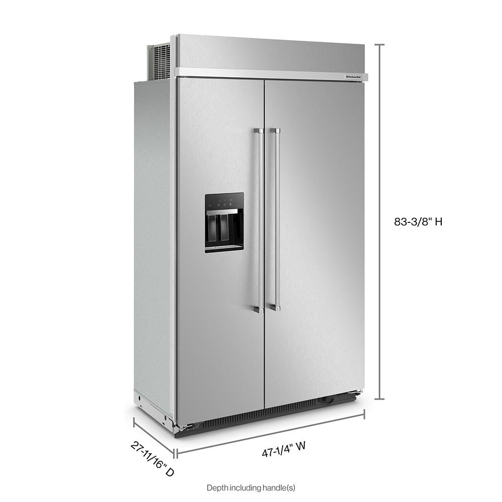 Refrigerador Side-by-Side Empotrable de 29.4 pies cúbicos de KitchenAid con Fabricador de Hielo, Dispensador de Agua y Hielo (Acero Inoxidable con Acabado PrintShield) Certificado ENERGY STAR KBSD708MPS