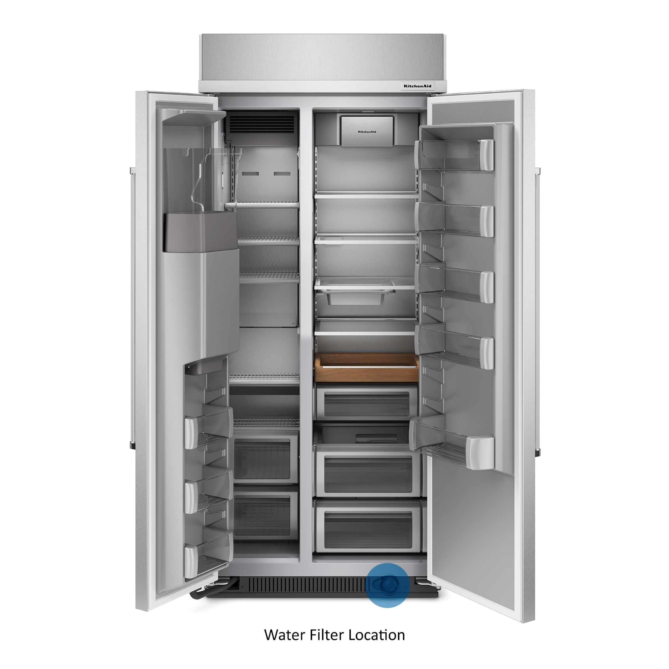 Refrigerador Empotrado de 20.8 pies cúbicos tipo Side-by-Side de KitchenAid con Dispensador de Agua y Hielo (Acero Inoxidable) KBSD706MPS