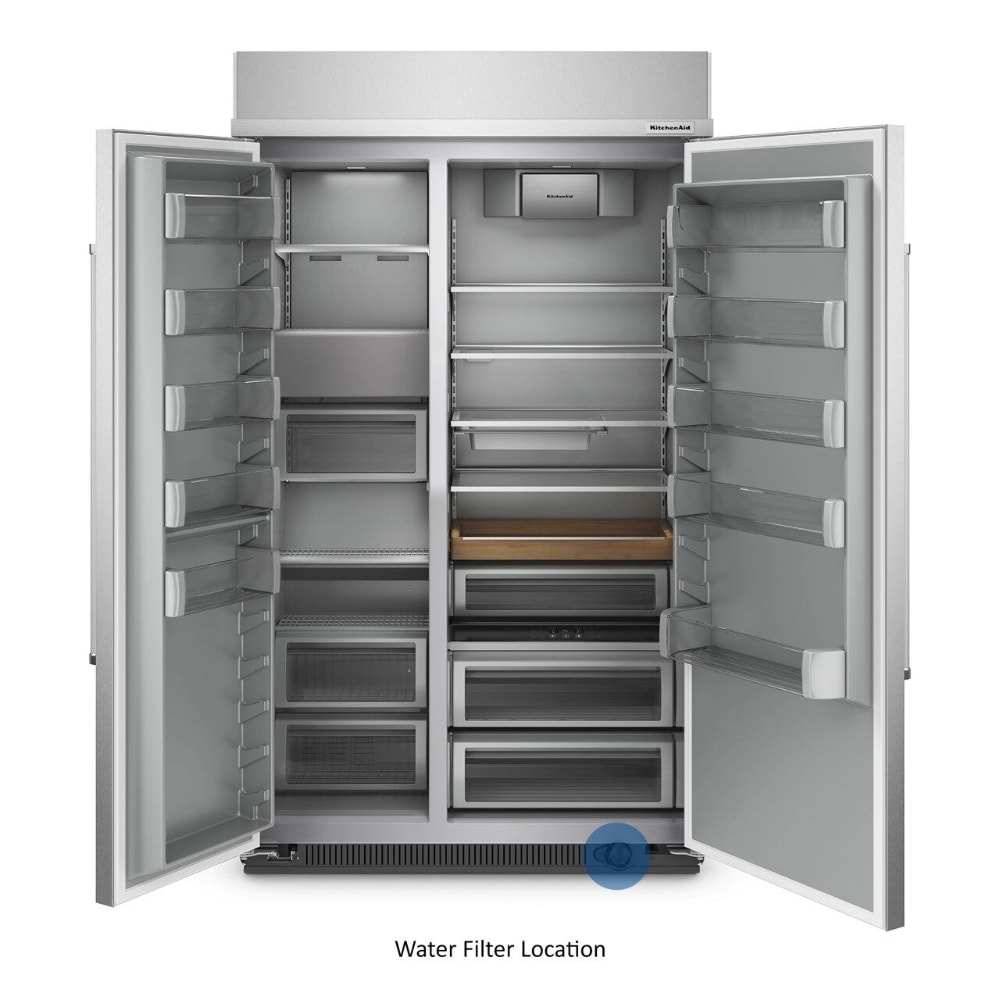 Refrigerador empotrado de 30 pies cúbicos con máquina de hielo de KitchenAid (acero inoxidable con acabado PrintShield) – Estilo Lado a Lado de Profundidad de Mostrador