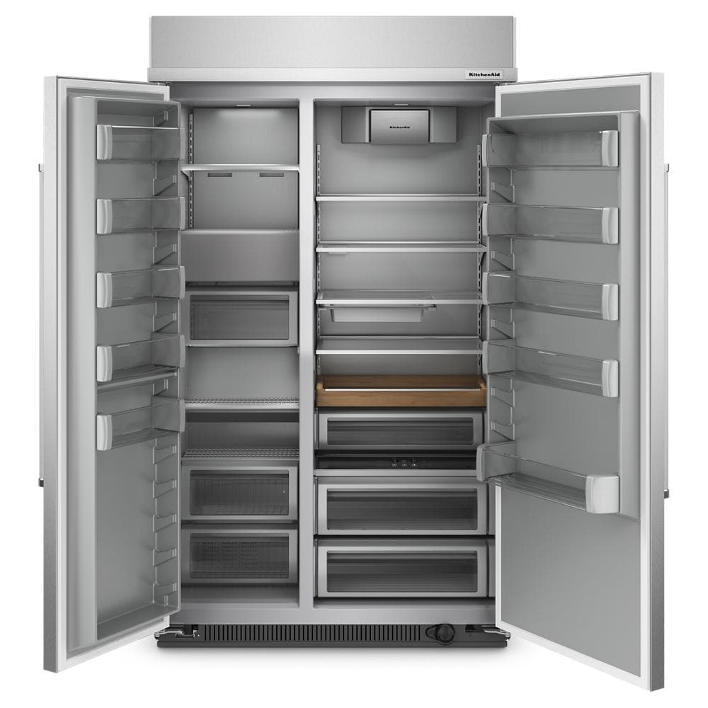 Refrigerador empotrado de 30 pies cúbicos con máquina de hielo de KitchenAid (acero inoxidable con acabado PrintShield) – Estilo Lado a Lado de Profundidad de Mostrador