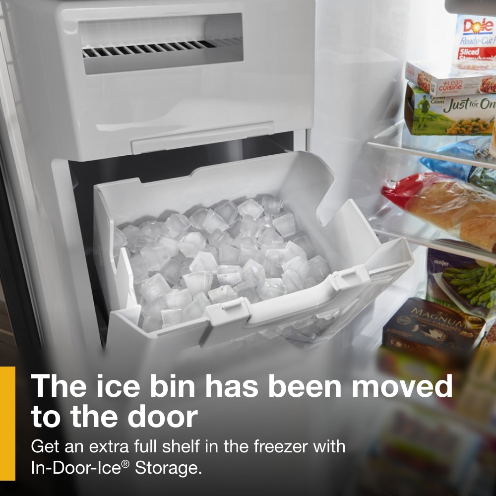 Refrigerador de estilo americano con despachador de agua y hielo, 20.6 pies cúbicos de capacidad, acabado en acero inoxidable resistente a las huellas dactilares.