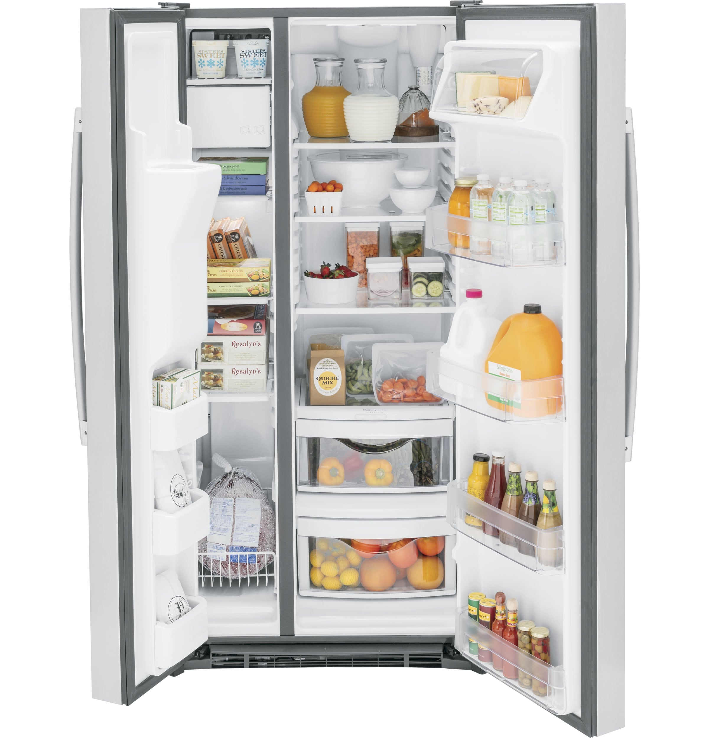 Refrigerador Side-by-Side de 23 pies cúbicos con fabricador de hielo, dispensador de agua y hielo (acero inoxidable)