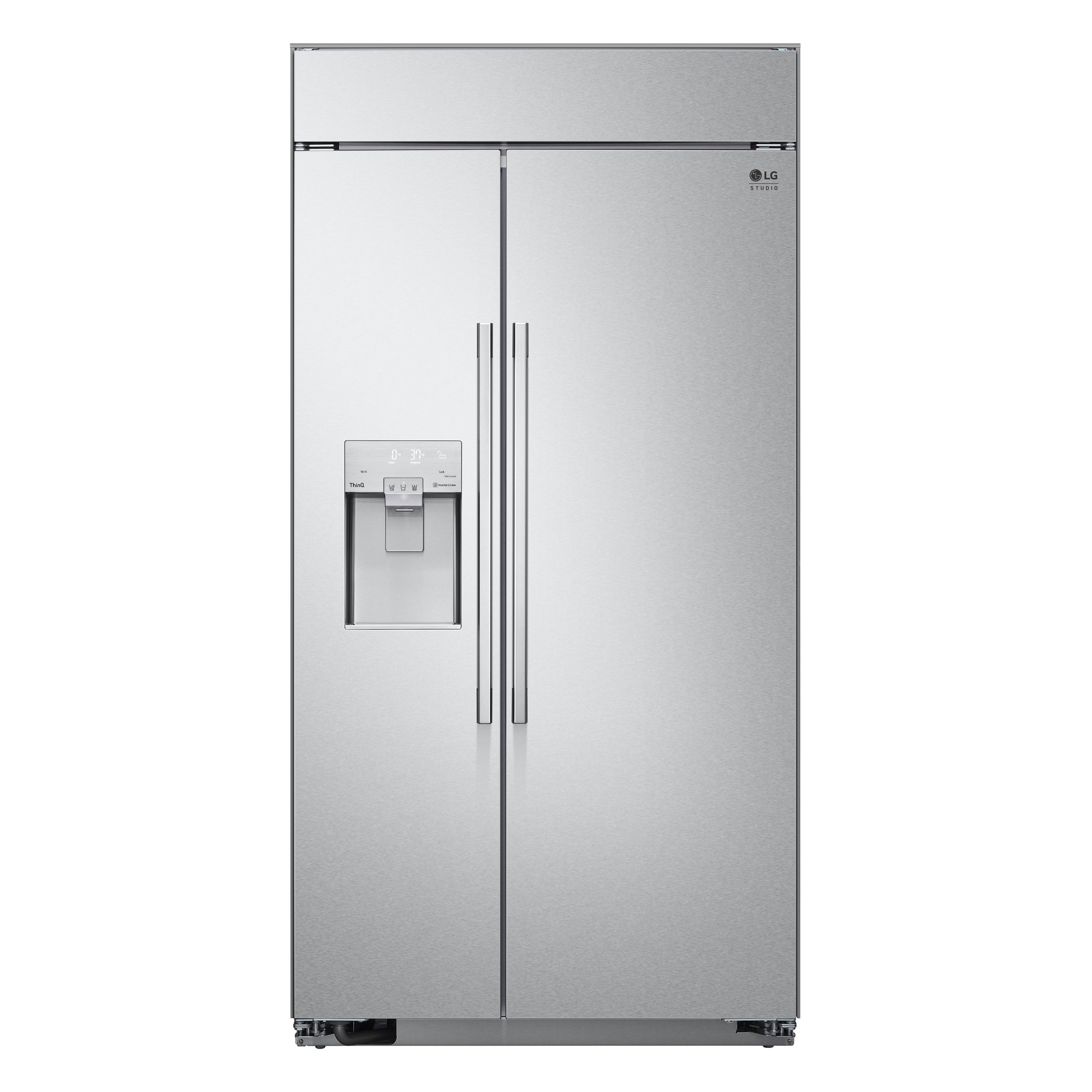 Refrigerador empotrable de puerta a puerta de 25.6 pies cúbicos de LG STUDIO con inteligencia integrada y compatible con fabricador de hielo, dispensador de agua y hielo (Acero inoxidable)
