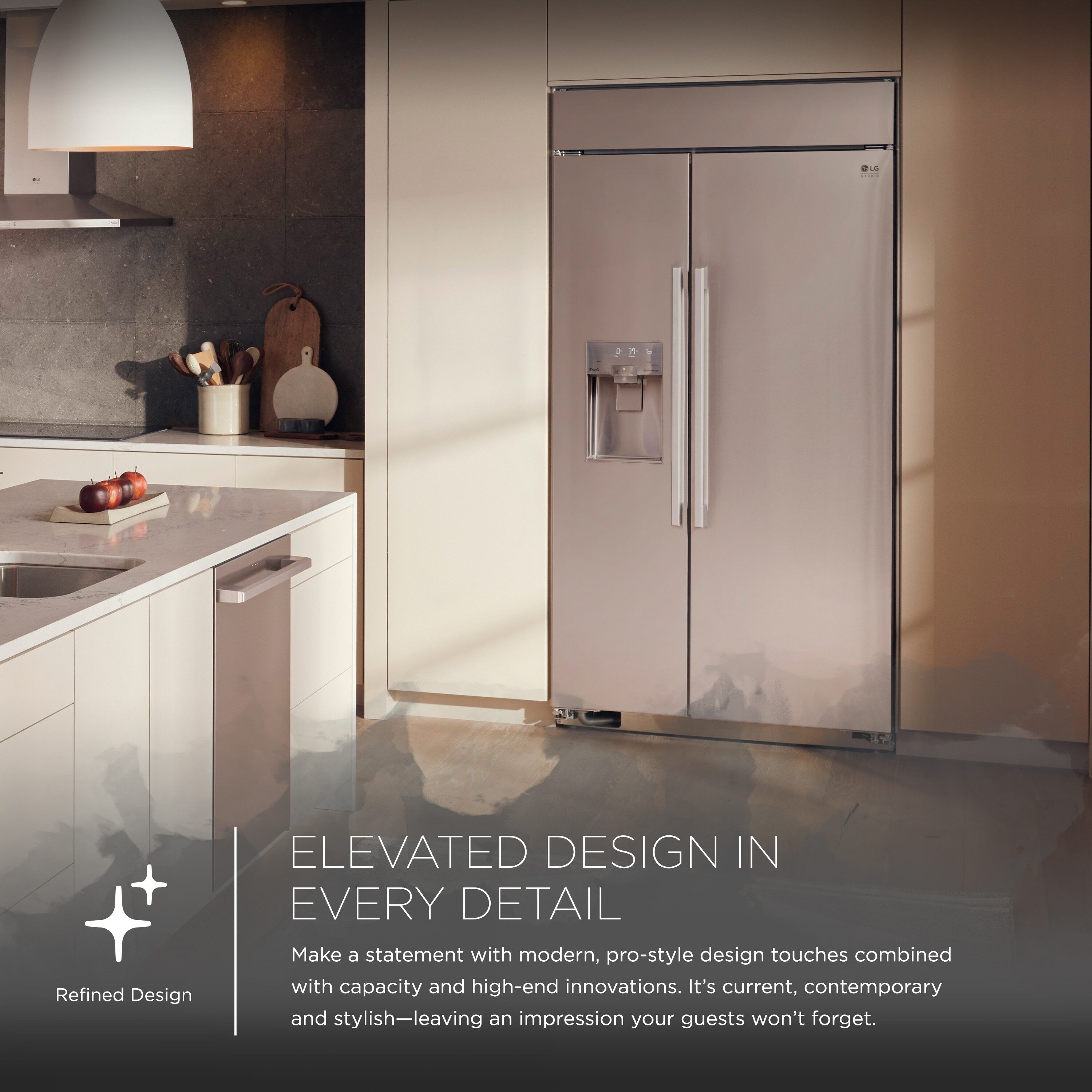 Refrigerador empotrable de puerta a puerta de 25.6 pies cúbicos de LG STUDIO con inteligencia integrada y compatible con fabricador de hielo, dispensador de agua y hielo (Acero inoxidable)