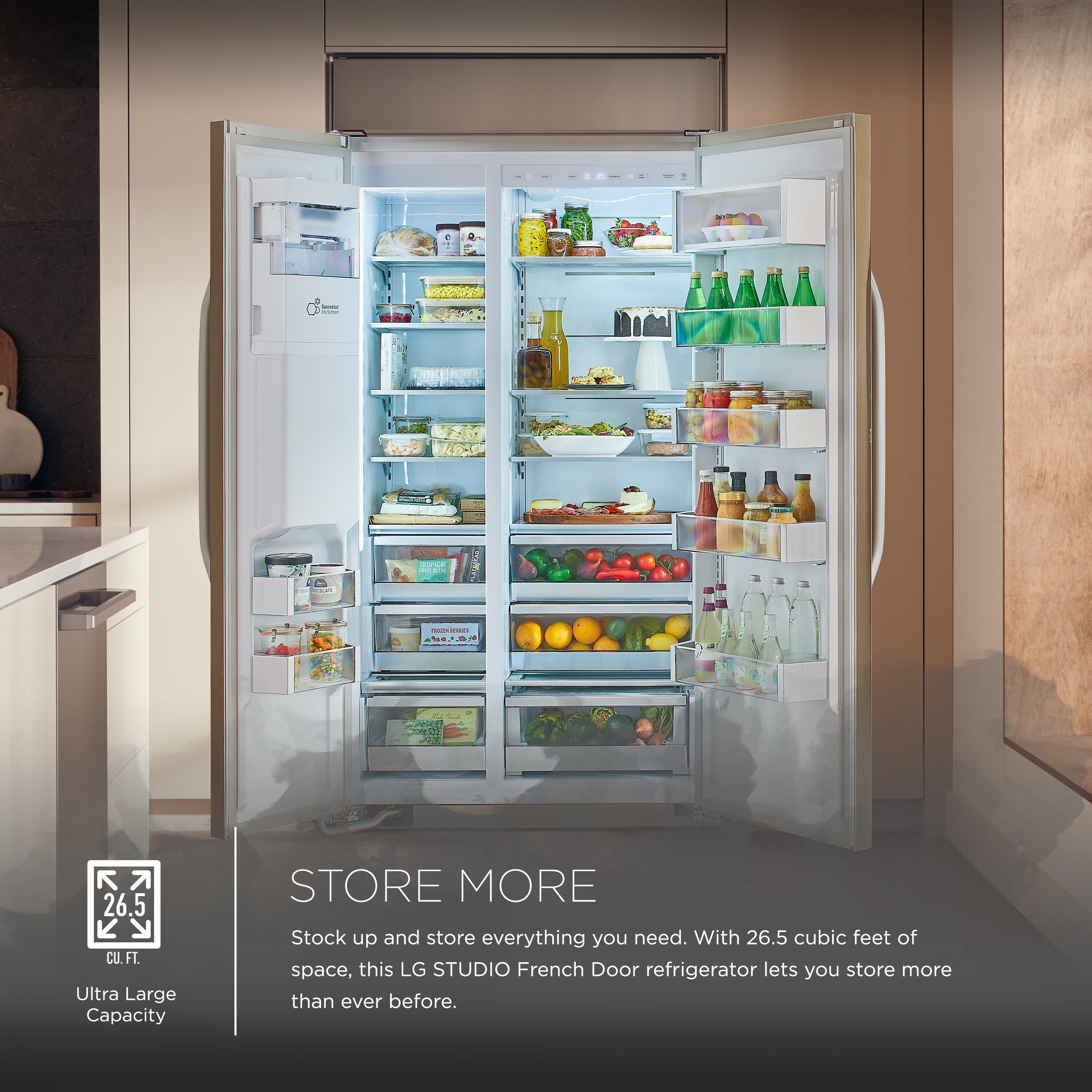 Refrigerador empotrable de puerta a puerta de 25.6 pies cúbicos de LG STUDIO con inteligencia integrada y compatible con fabricador de hielo, dispensador de agua y hielo (Acero inoxidable)