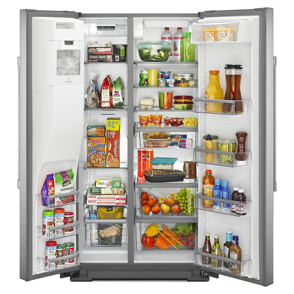 Refrigerador Maytag de 20.6 pies cúbicos estilo americano con dispensador de hielo y agua en acero inoxidable resistente a huellas digitales - MSC21C6MFZ