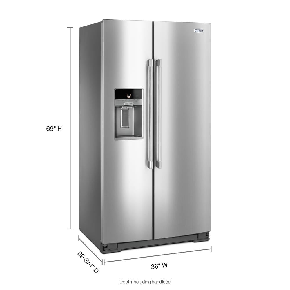 Refrigerador Maytag de 20.6 pies cúbicos estilo americano con dispensador de hielo y agua en acero inoxidable resistente a huellas digitales - MSC21C6MFZ