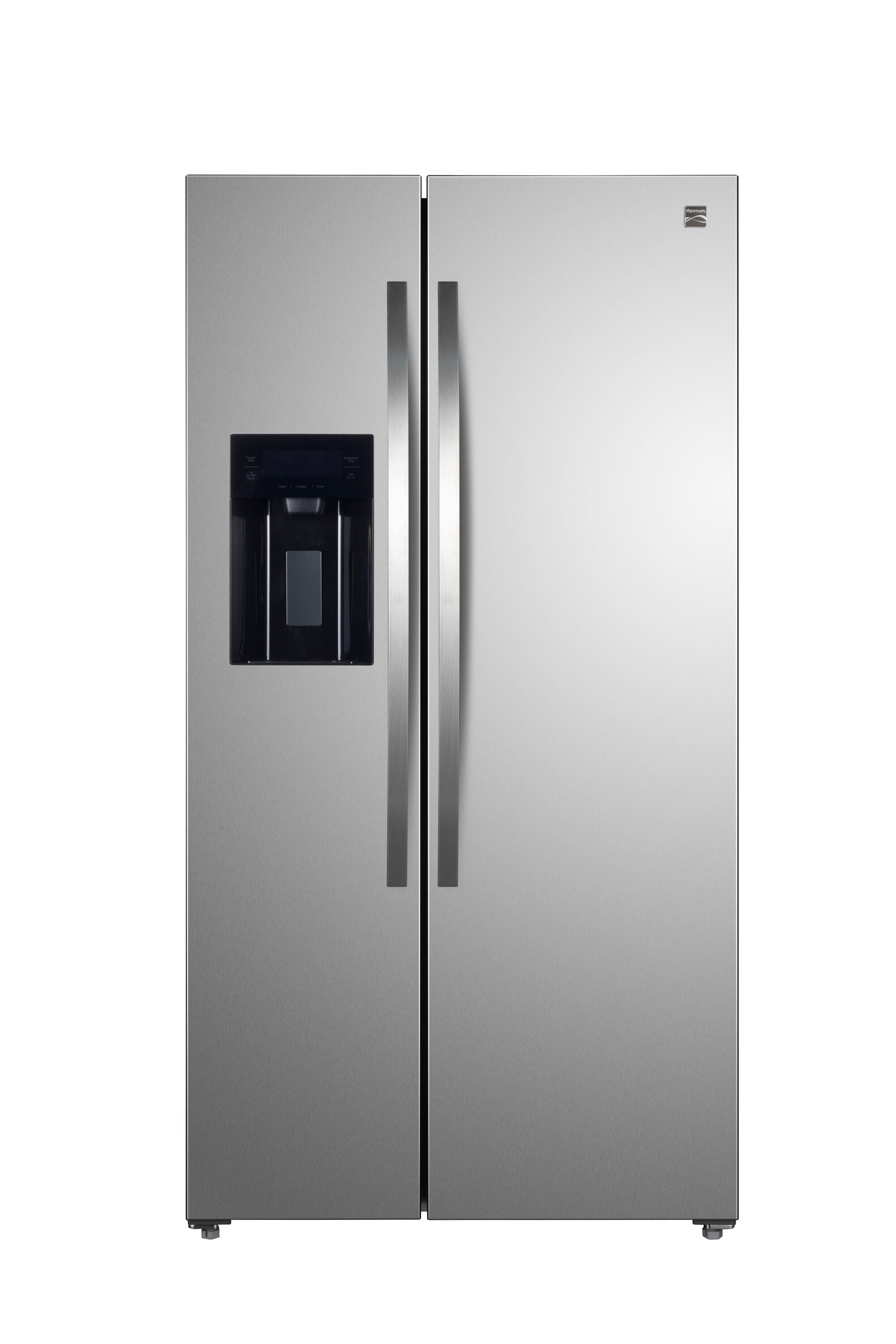 Refrigerador Side-by-Side de 20 pies cúbicos de profundidad de mostrador con fabricador de hielo, dispensador de agua e hielo (acero inoxidable) Certificado ENERGY STAR