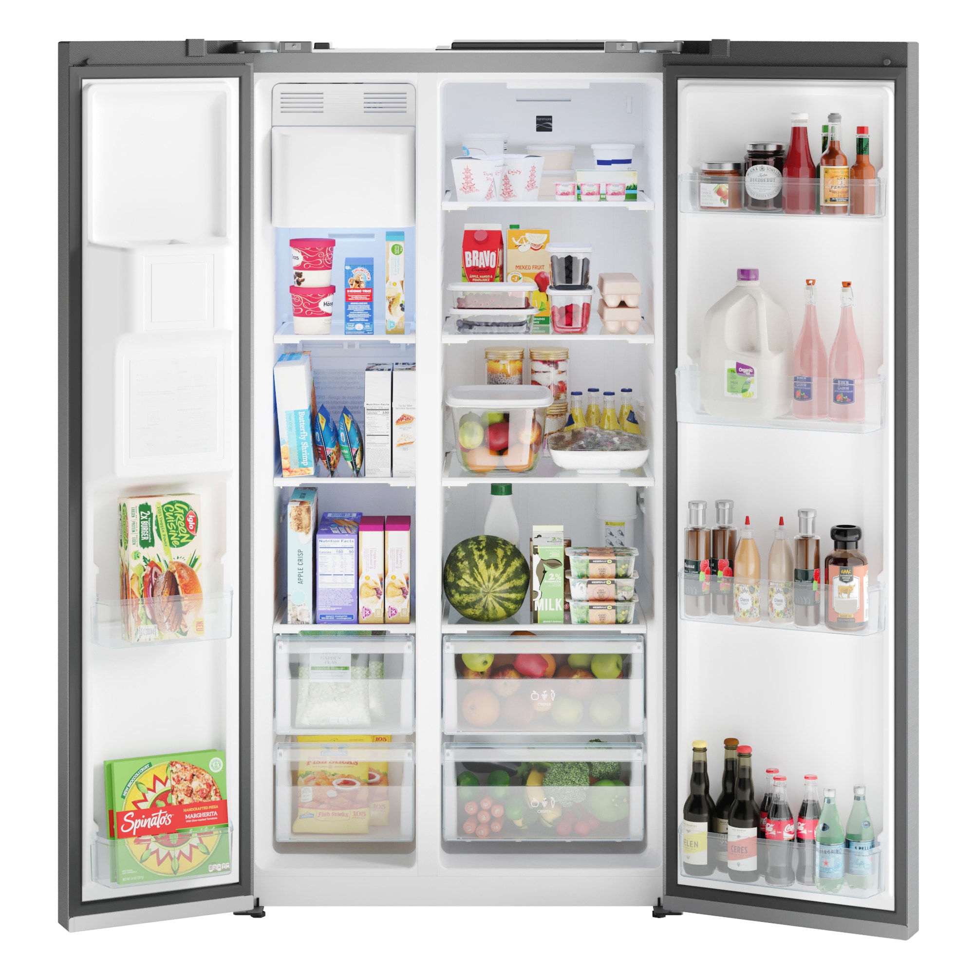 Refrigerador Side-by-Side de 20 pies cúbicos de profundidad de mostrador con fabricador de hielo, dispensador de agua e hielo (acero inoxidable) Certificado ENERGY STAR