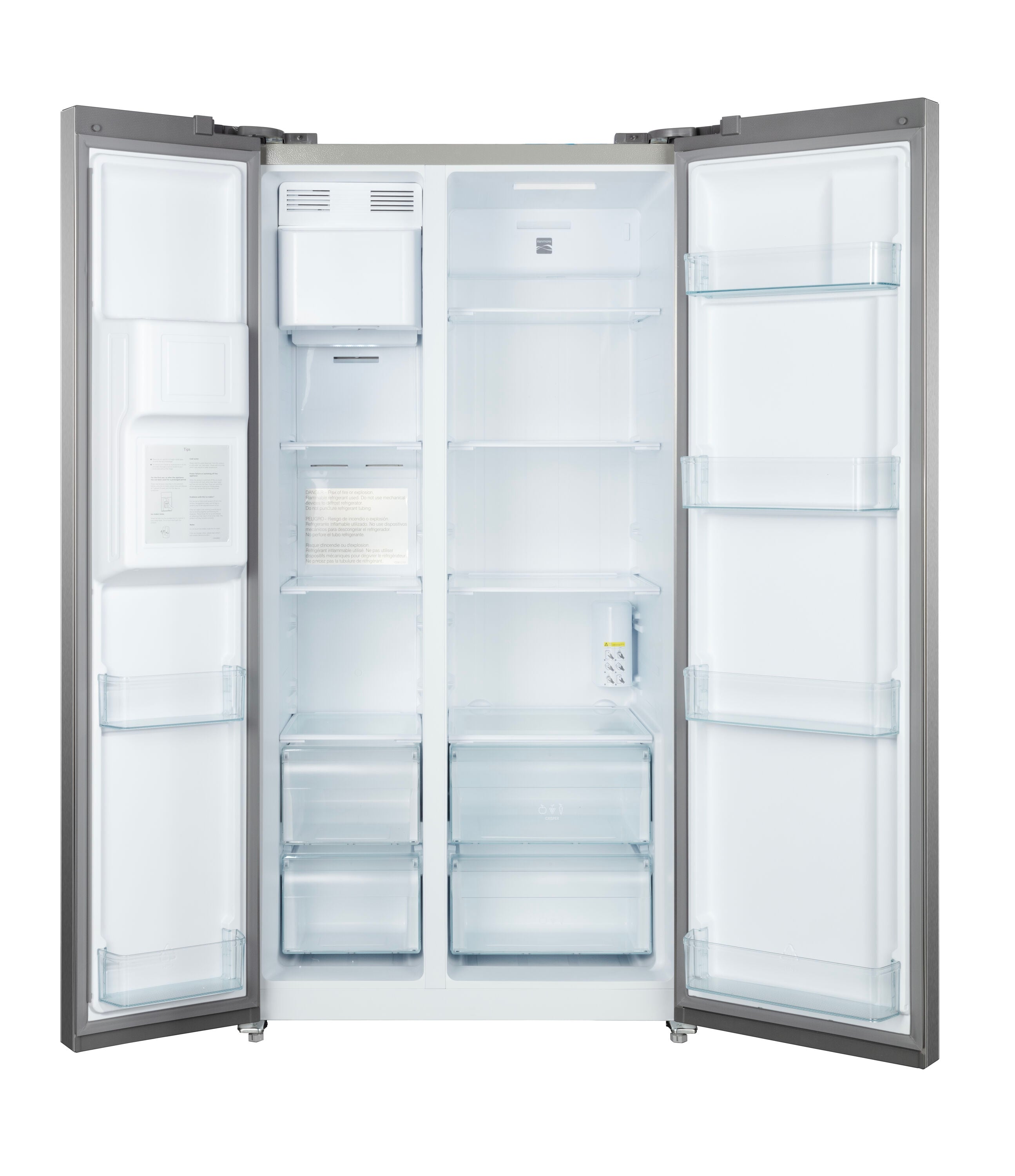 Refrigerador Side-by-Side de 20 pies cúbicos de profundidad de mostrador con fabricador de hielo, dispensador de agua e hielo (acero inoxidable) Certificado ENERGY STAR