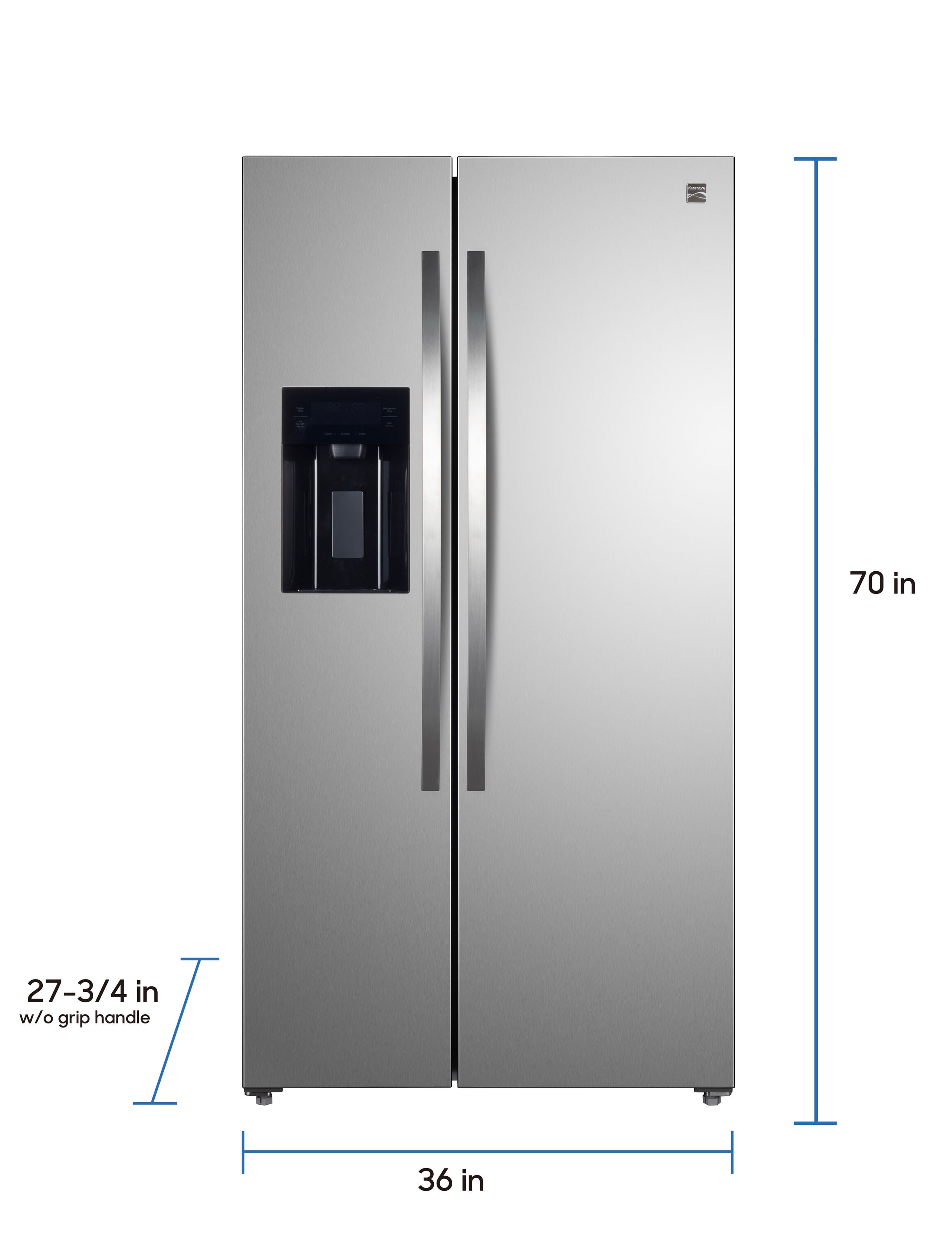 Refrigerador Side-by-Side de 20 pies cúbicos de profundidad de mostrador con fabricador de hielo, dispensador de agua e hielo (acero inoxidable) Certificado ENERGY STAR
