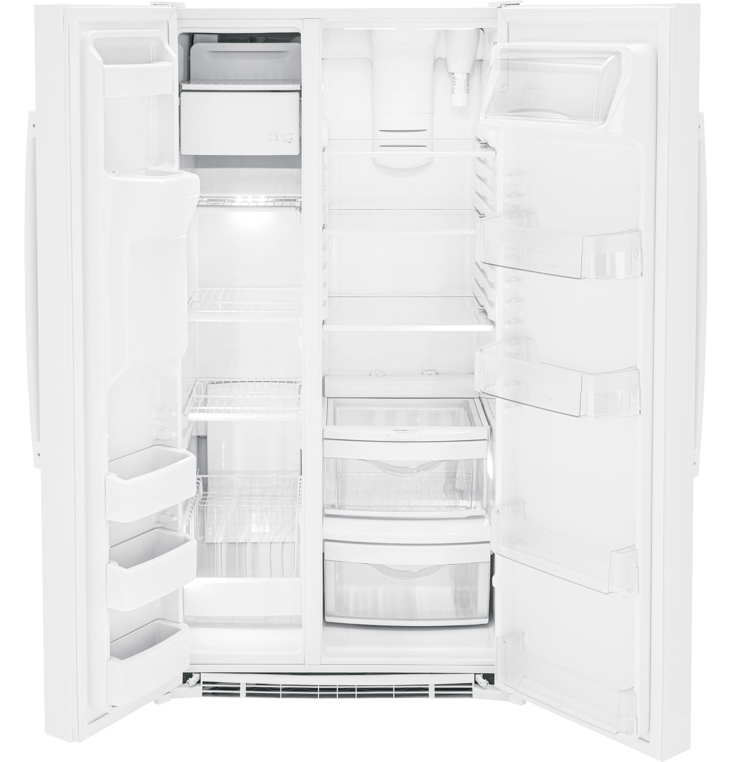 Refrigerador Side-by-Side de 25.3 pies cúbicos con fabricador de hielo, dispensador de agua y hielo (Blanco) Certificado ENERGY STAR - Modelo GSE25GGPWW