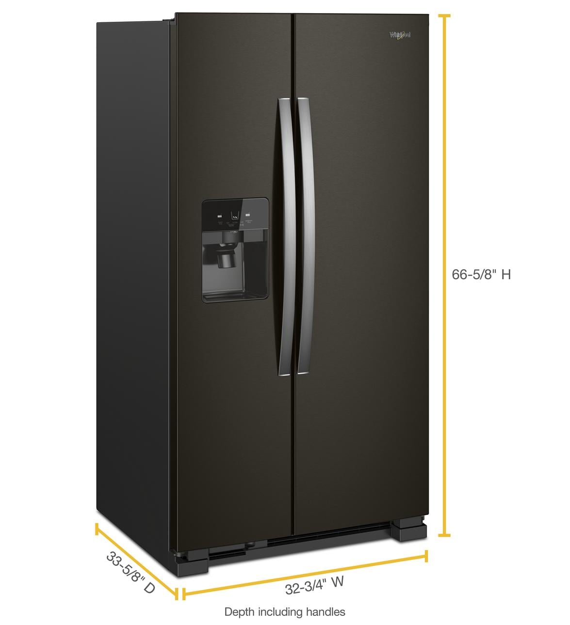 Refrigerador lado a lado Whirlpool de 24.5 pies cúbicos con fabricador de hielo, dispensador de agua y hielo (acero inoxidable negro resistente a las huellas dactilares) WRS555SIHV