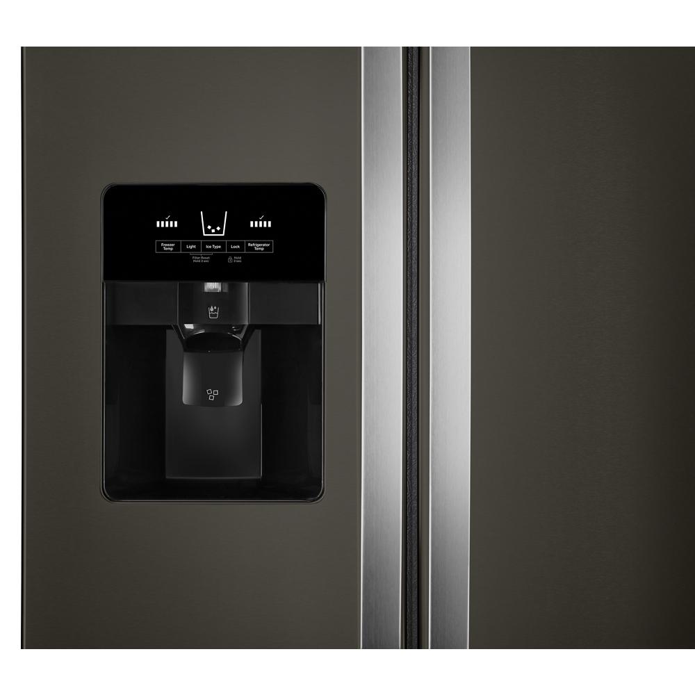 Refrigerador lado a lado Whirlpool de 24.5 pies cúbicos con fabricador de hielo, dispensador de agua y hielo (acero inoxidable negro resistente a las huellas dactilares) WRS555SIHV