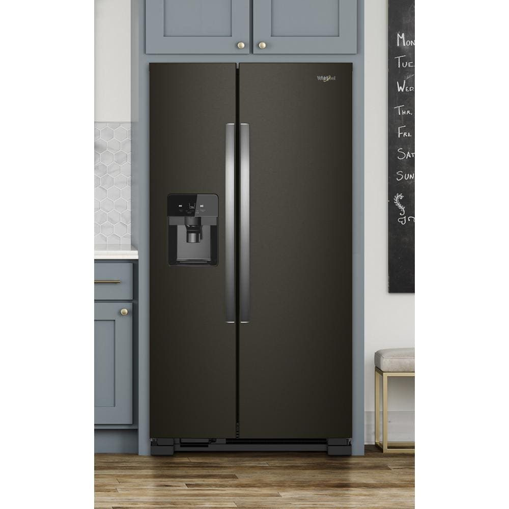 Refrigerador lado a lado Whirlpool de 24.5 pies cúbicos con fabricador de hielo, dispensador de agua y hielo (acero inoxidable negro resistente a las huellas dactilares) WRS555SIHV