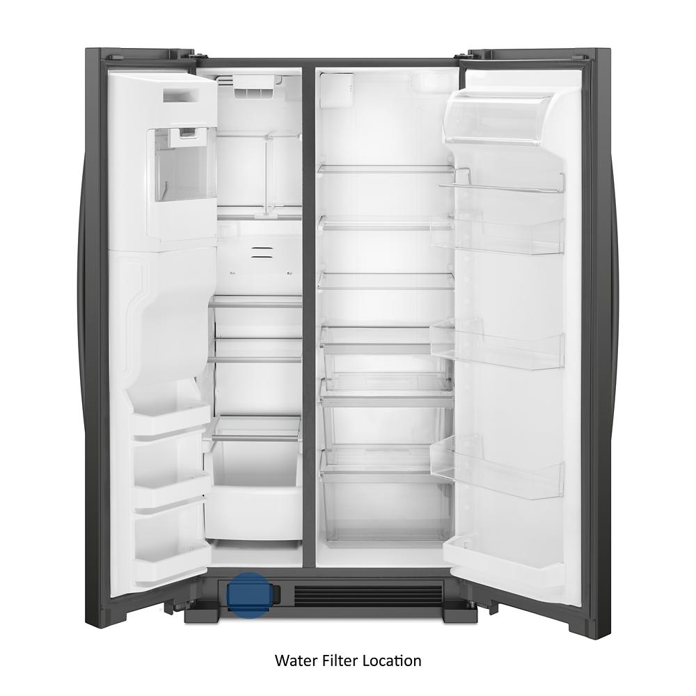Refrigerador lado a lado Whirlpool de 24.5 pies cúbicos con fabricador de hielo, dispensador de agua y hielo (acero inoxidable negro resistente a las huellas dactilares) WRS555SIHV