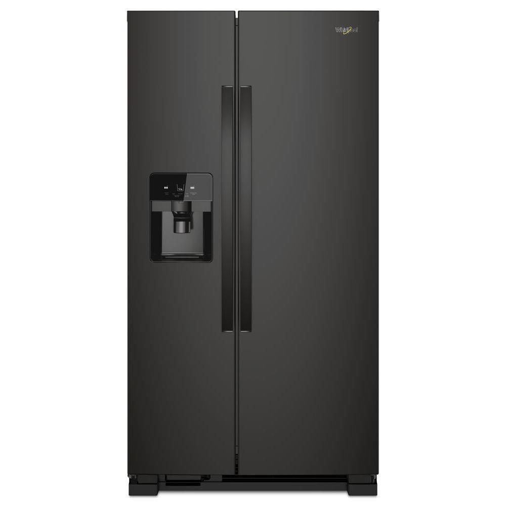 Refrigerador lado a lado Whirlpool de 24.5 pies cúbicos con fabricador de hielo, dispensador de agua y hielo (Negro) WRS555SIHB