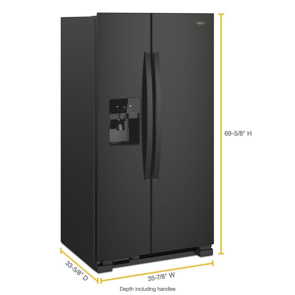 Refrigerador lado a lado Whirlpool de 24.5 pies cúbicos con fabricador de hielo, dispensador de agua y hielo (Negro) WRS555SIHB
