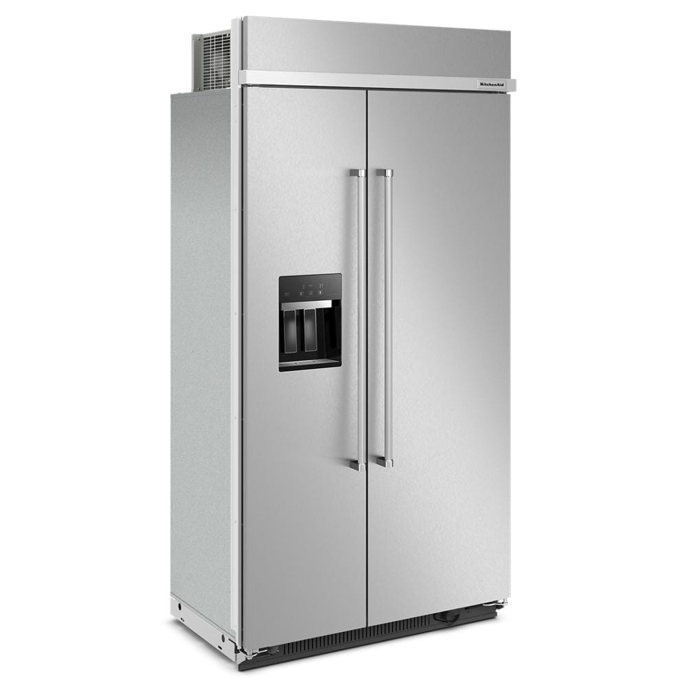 Refrigerador KitchenAid de 25.1 pies cúbicos estilo Side-by-Side empotrado con máquina de hielo, dispensador de agua y hielo (acero inoxidable con acabado PrintShield) Certificado ENERGY STAR KBSD702MPS