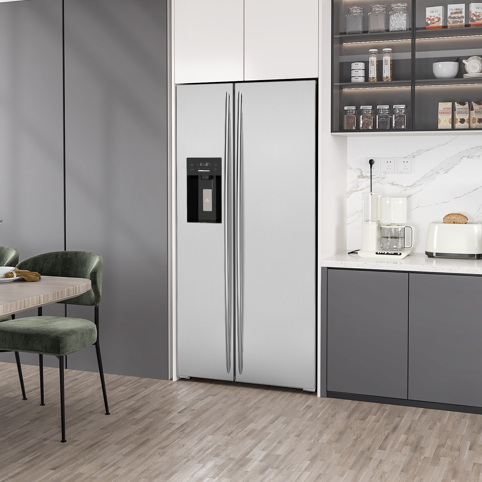 Refrigerador de 20.01 pies cúbicos de profundidad de mostrador con dispensador de hielo, agua y hielo - Plateado