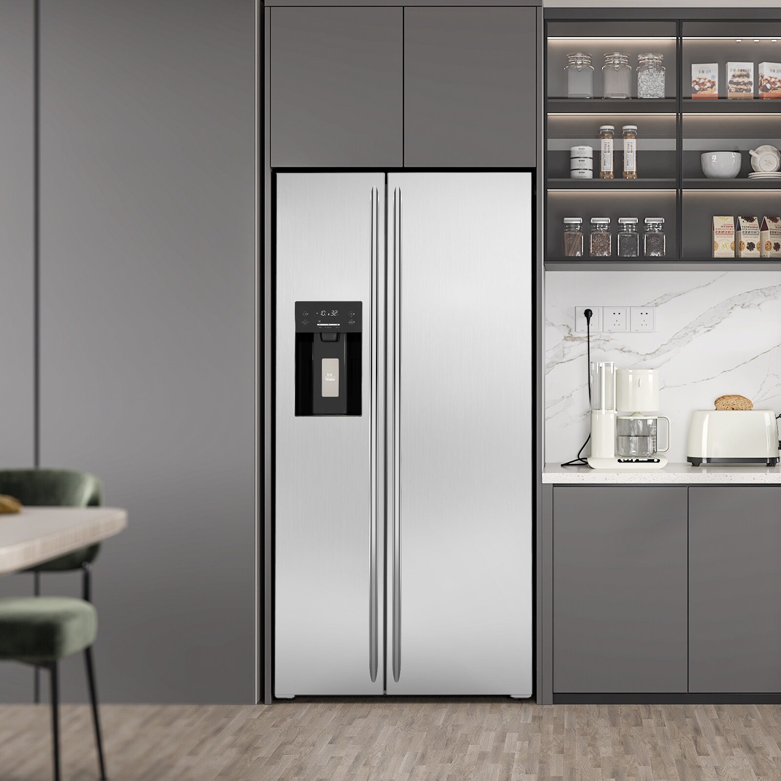 Refrigerador de 20.01 pies cúbicos de profundidad de mostrador con dispensador de hielo, agua y hielo - Plateado